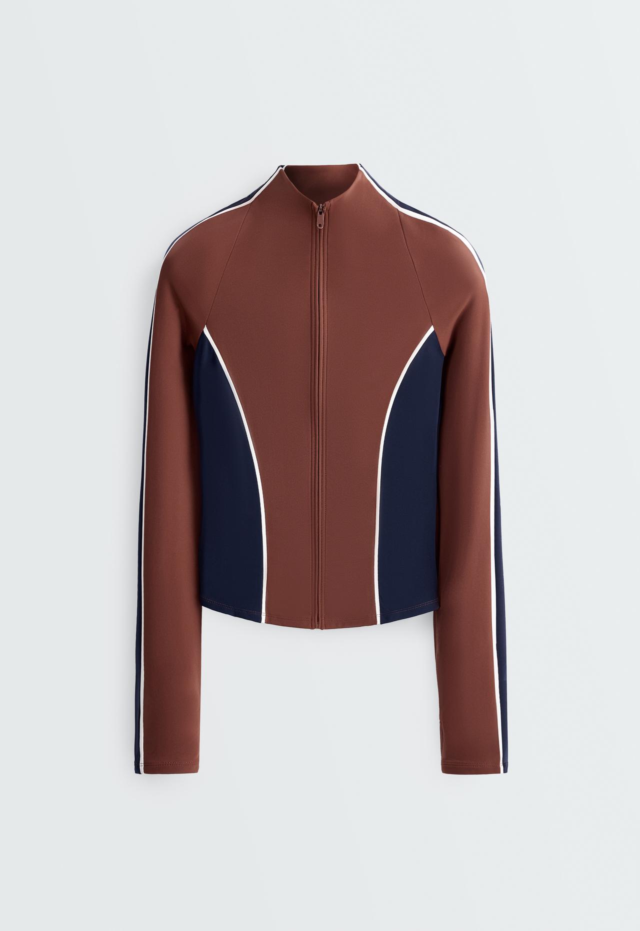 Light warm colour-block technical jacket — TERRACOTTA