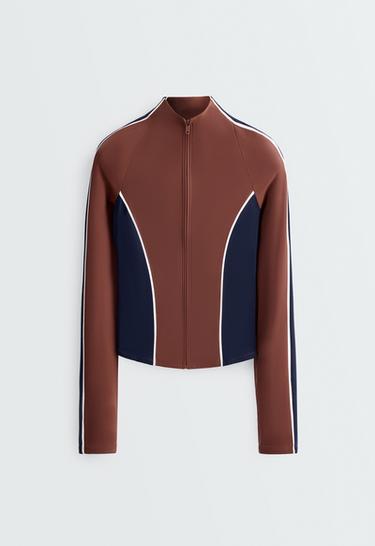 Light warm colour-block technical jacket — TERRACOTTA 7