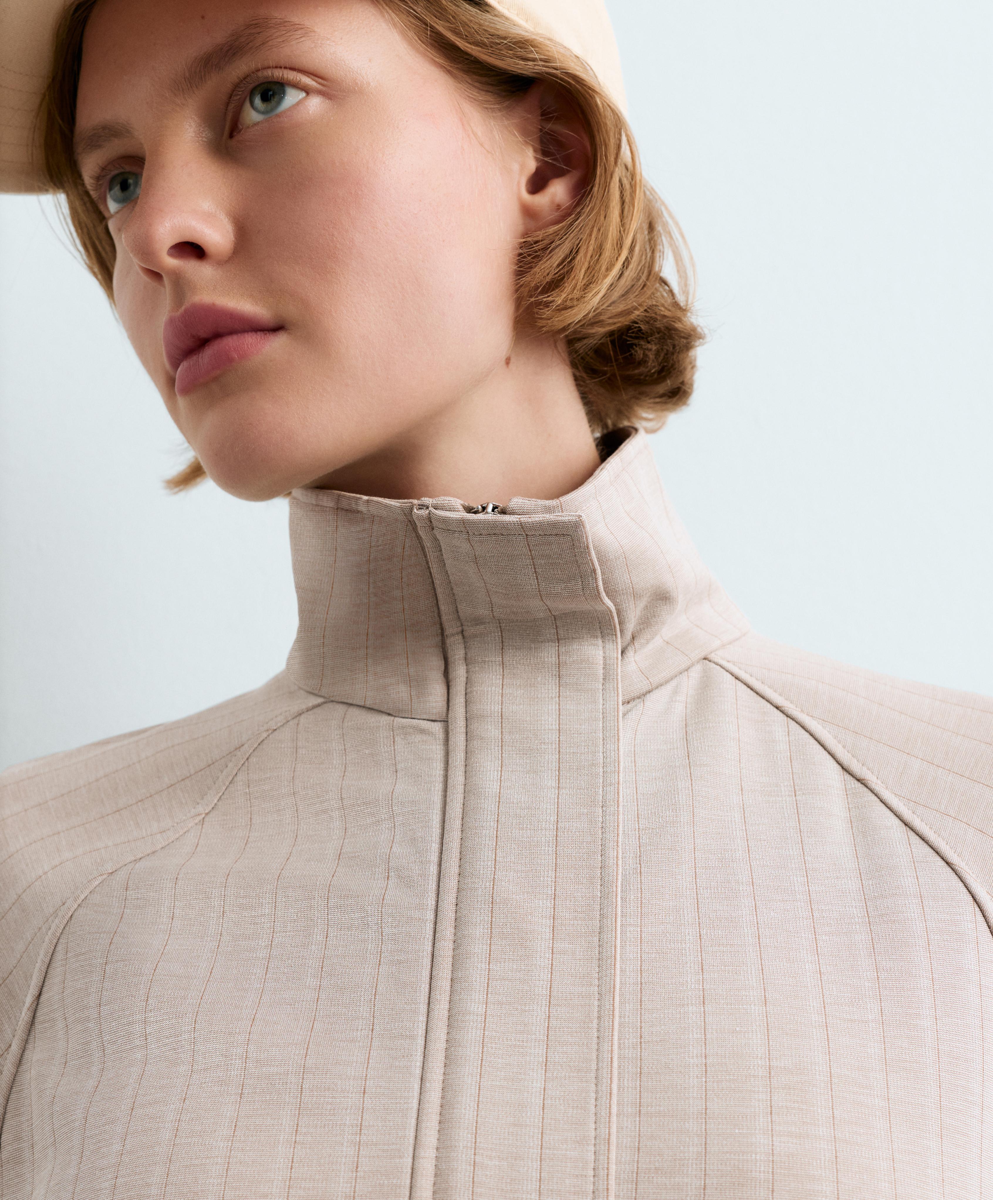 Striped soft-touch belted jacket — SOFT MINK