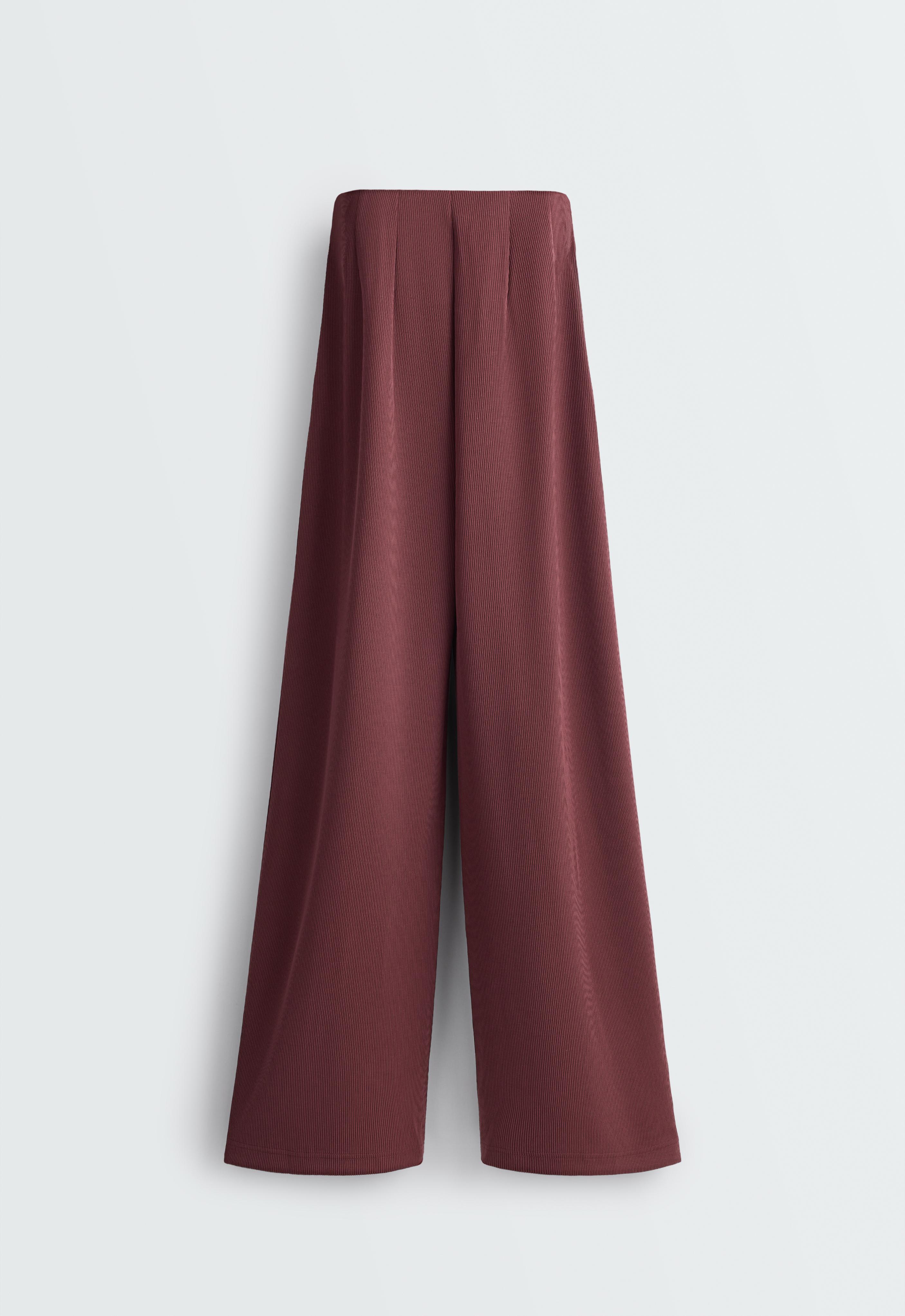 Soft-touch modal straight-leg rib trousers — BURGUNDY