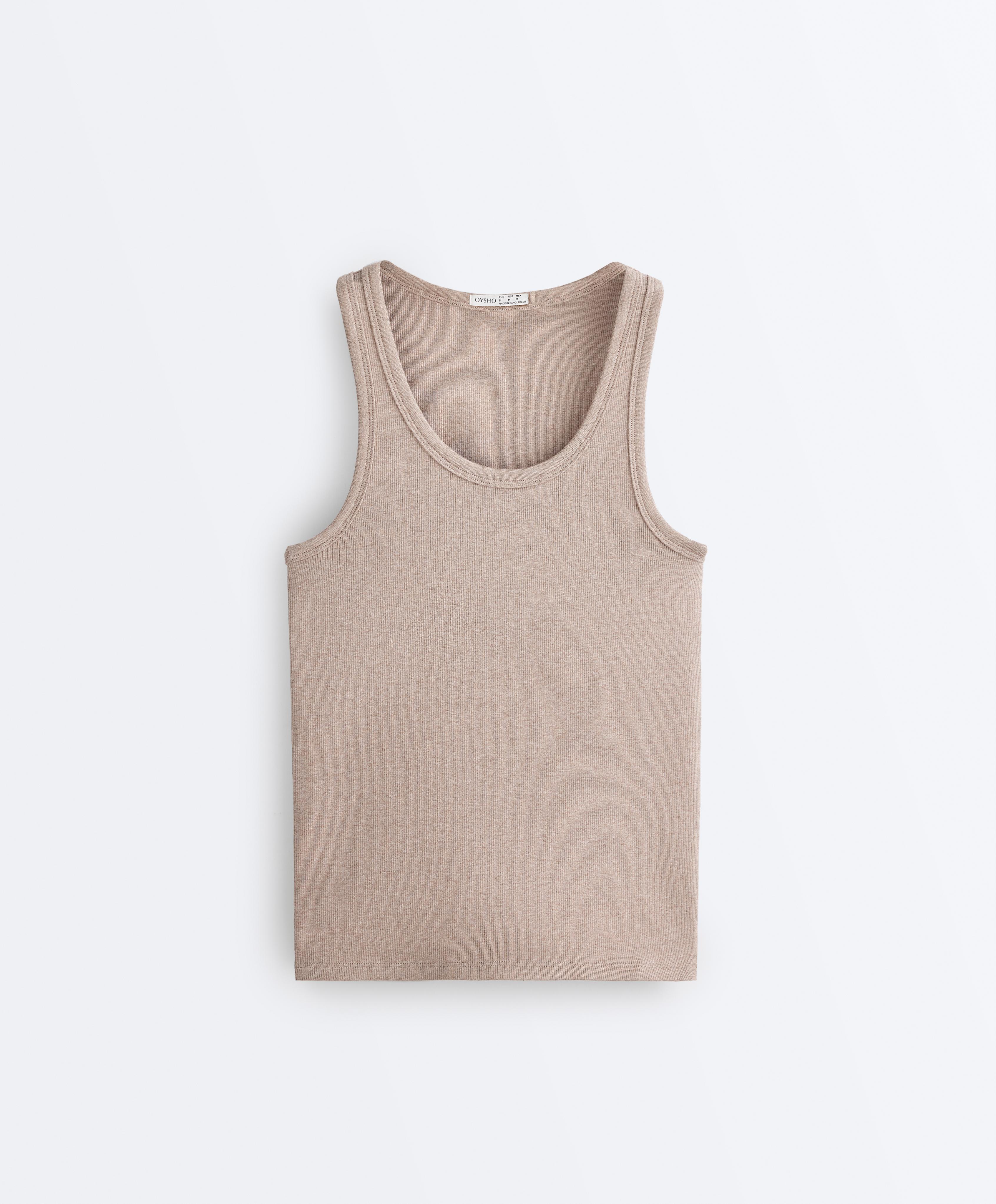 Slim-fit rib vest top with cotton and modal — SOFT MINK