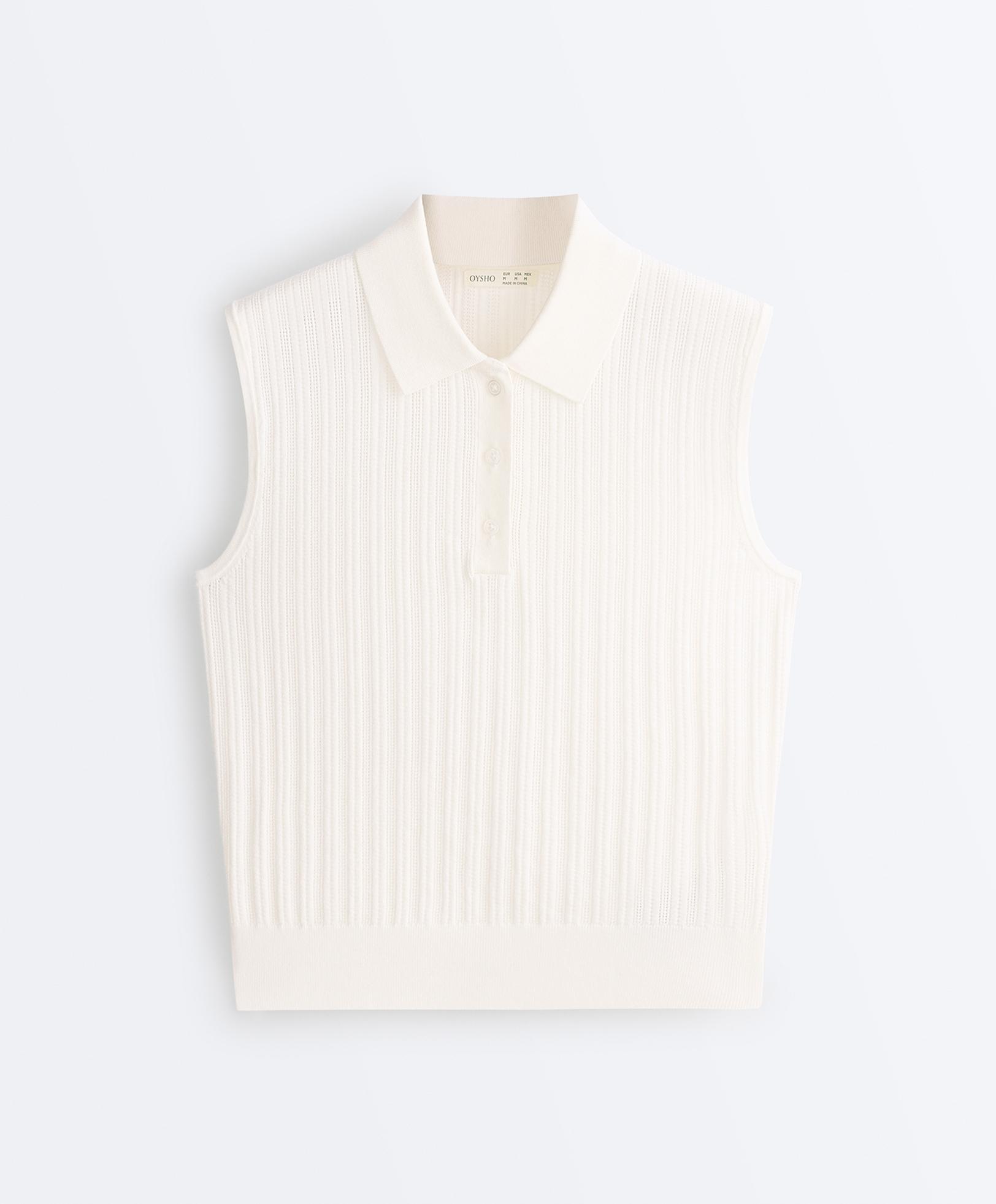 Sleeveless open knit jumper — WHITE 