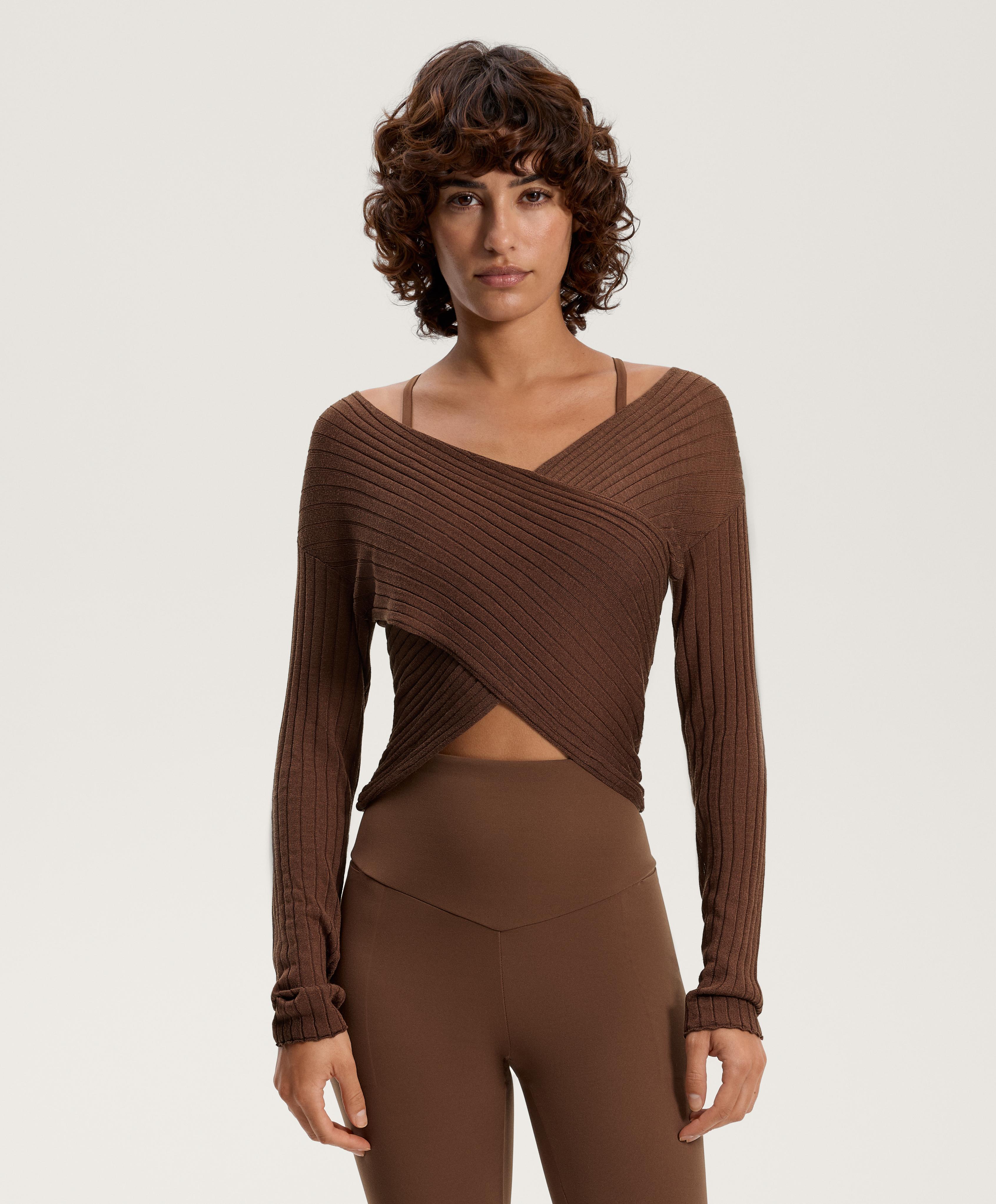 Fine-knit semi-sheer rib crossover jumper Fine-knit semi-sheer rib crossover jumper