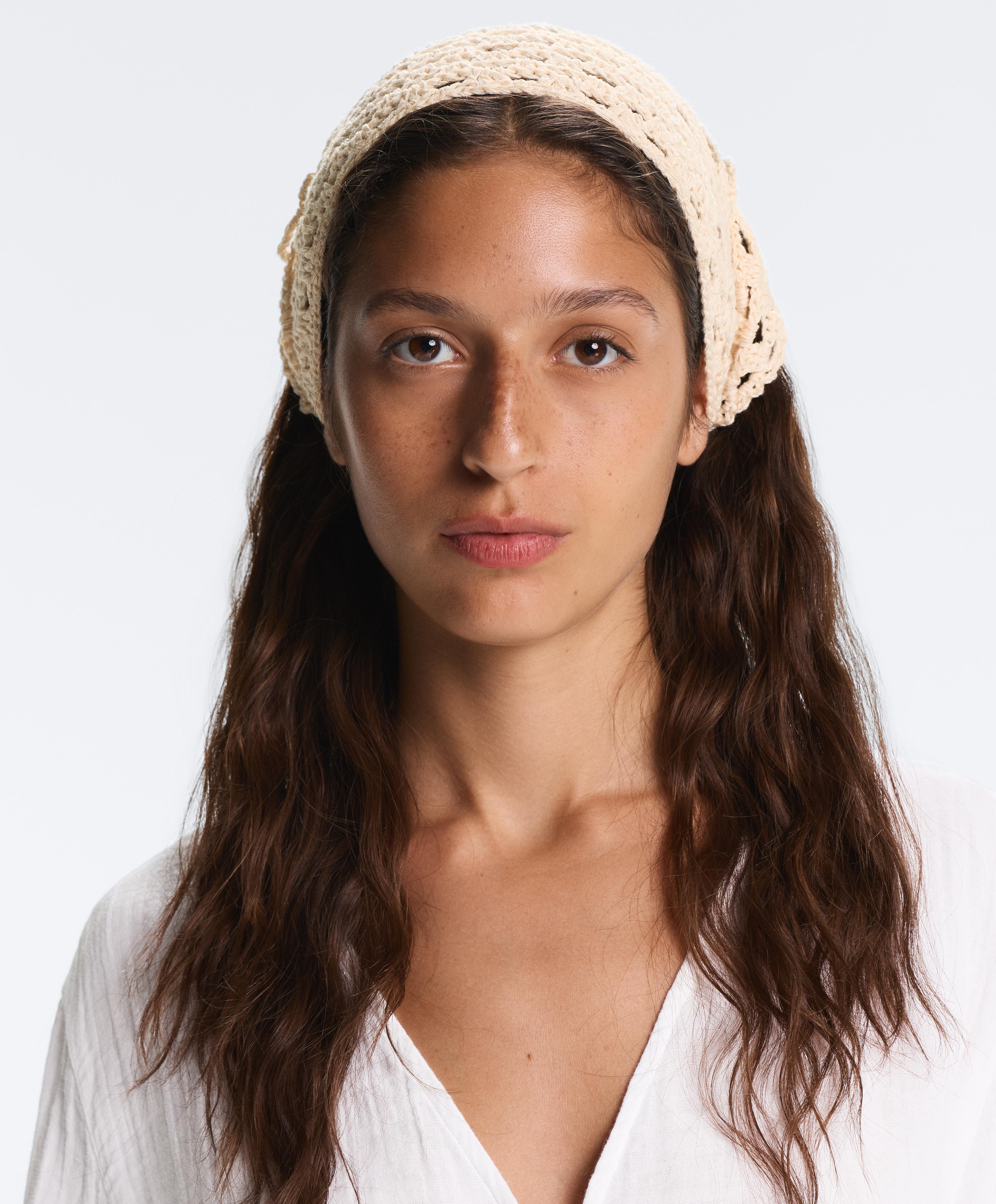 100% cotton triangle crochet headband — ECRU