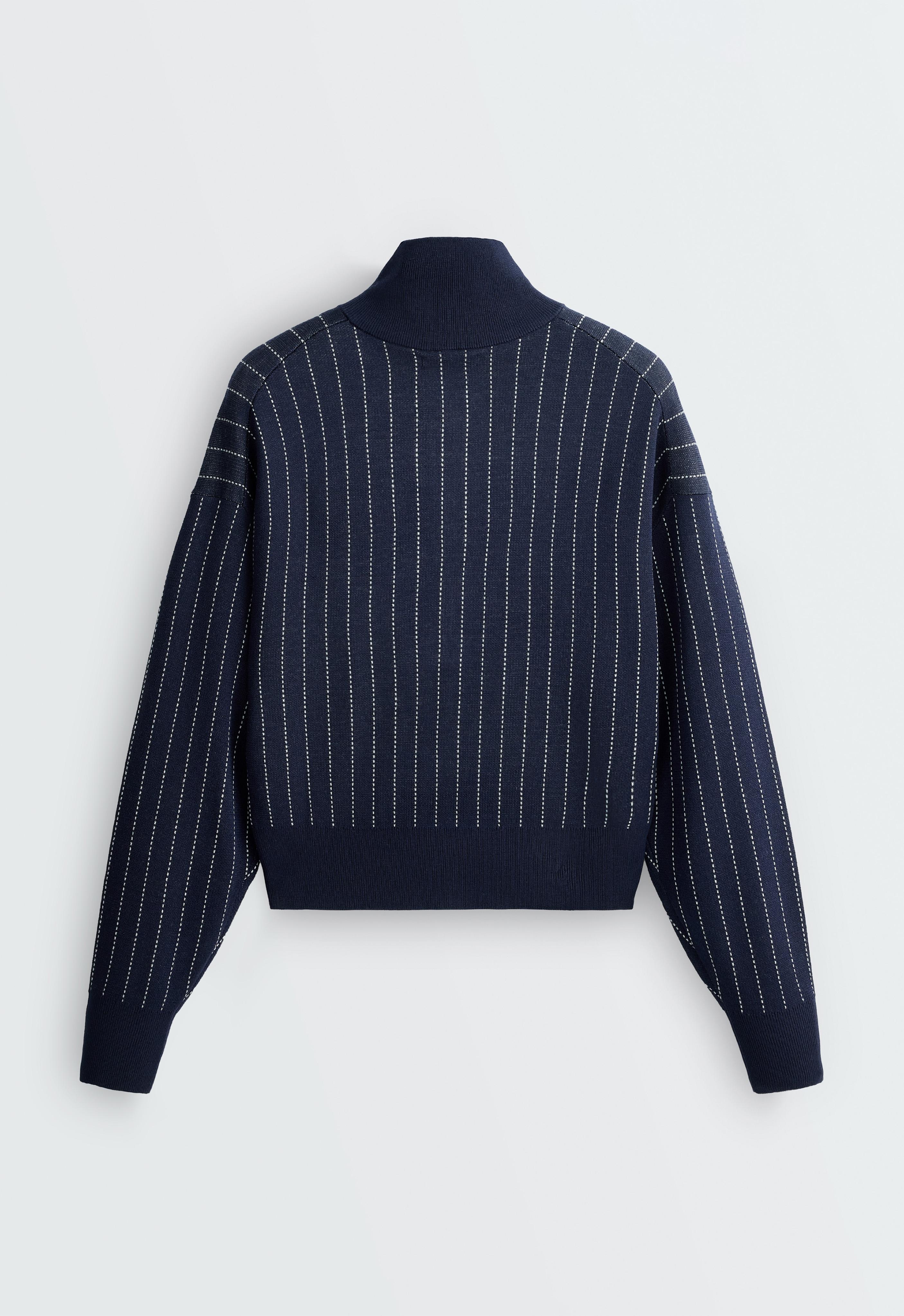 Pinstripe half-zip knit jumper — NAVY BLUE