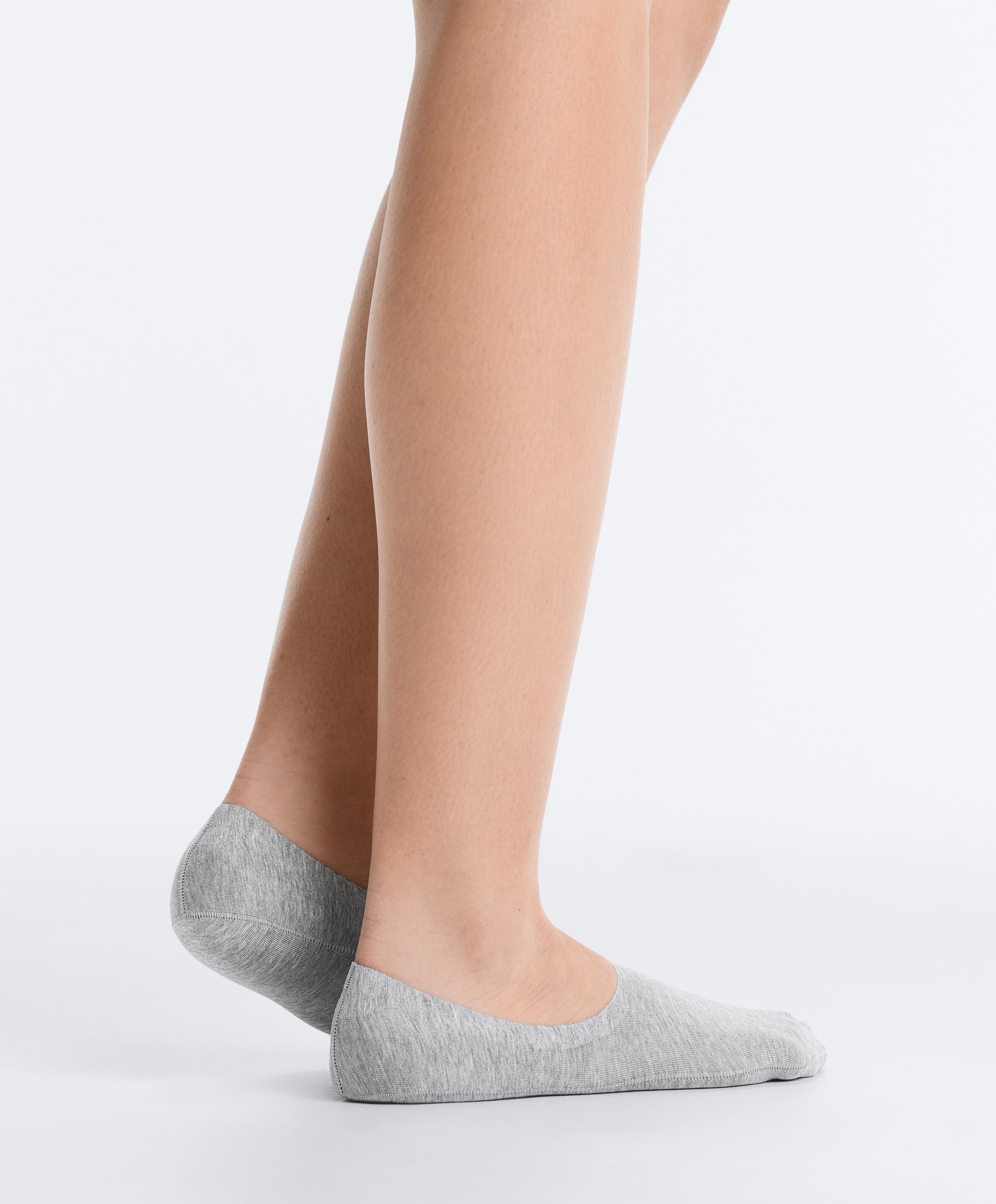 2 pairs of high-cut ribbed cotton blend invisible socks — DARK-GREY MELANGE