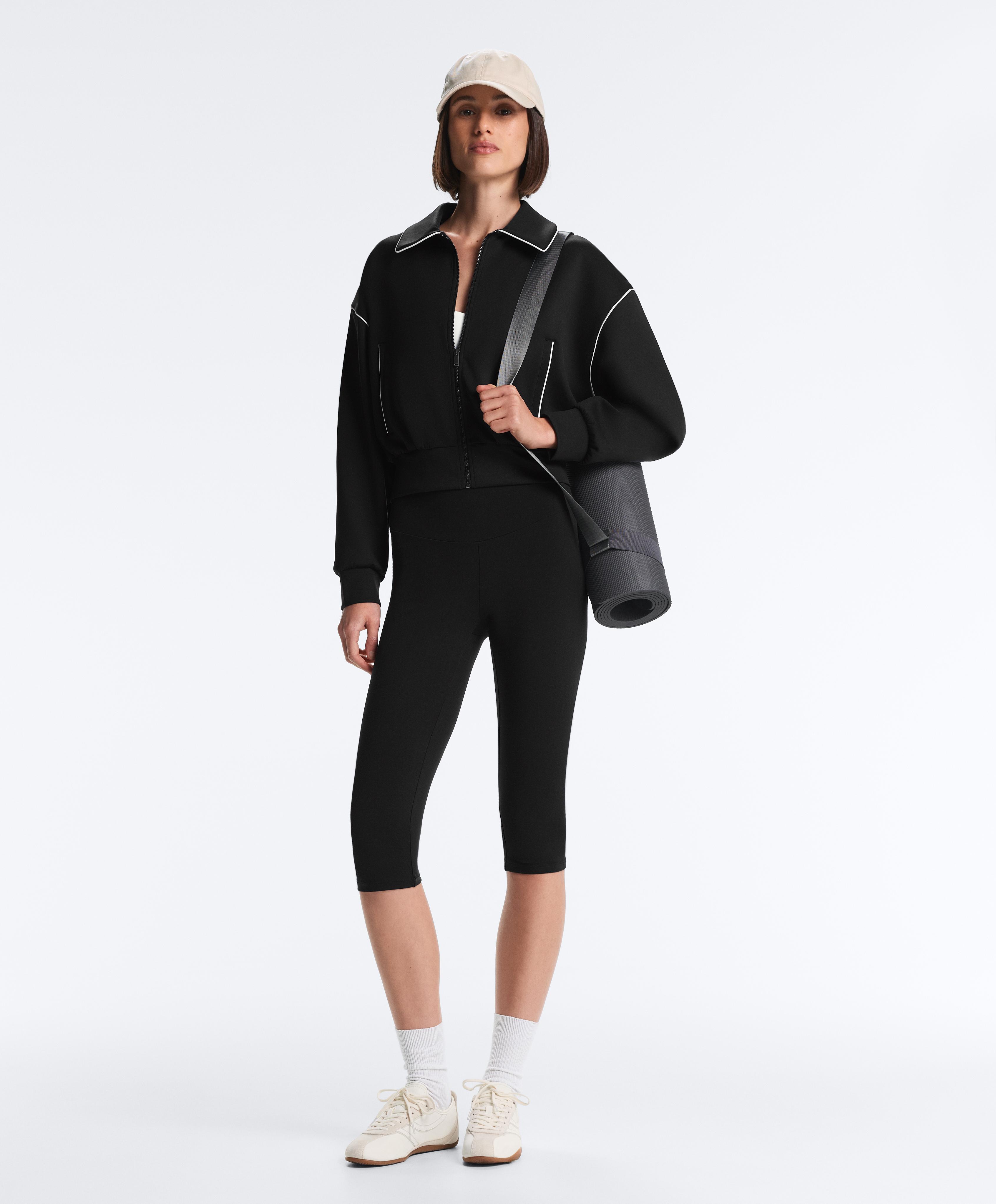 Neoprene-effect piping jacket — BLACK