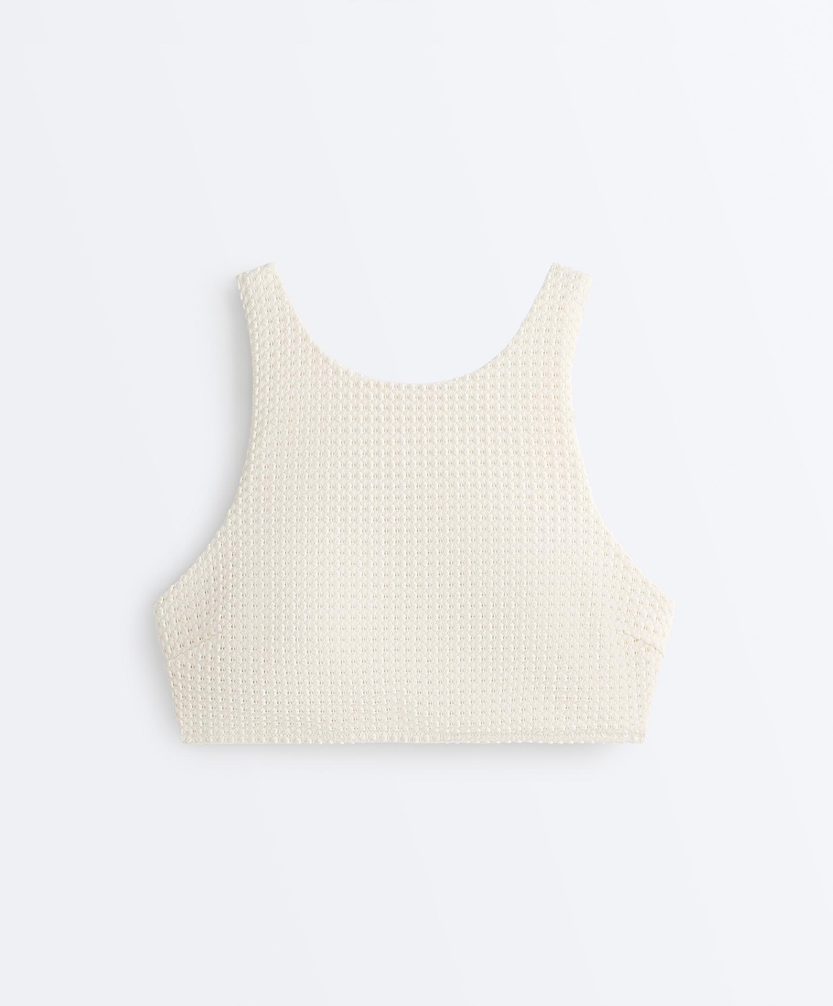 Bubble-texture crochet bikini top — ECRU
