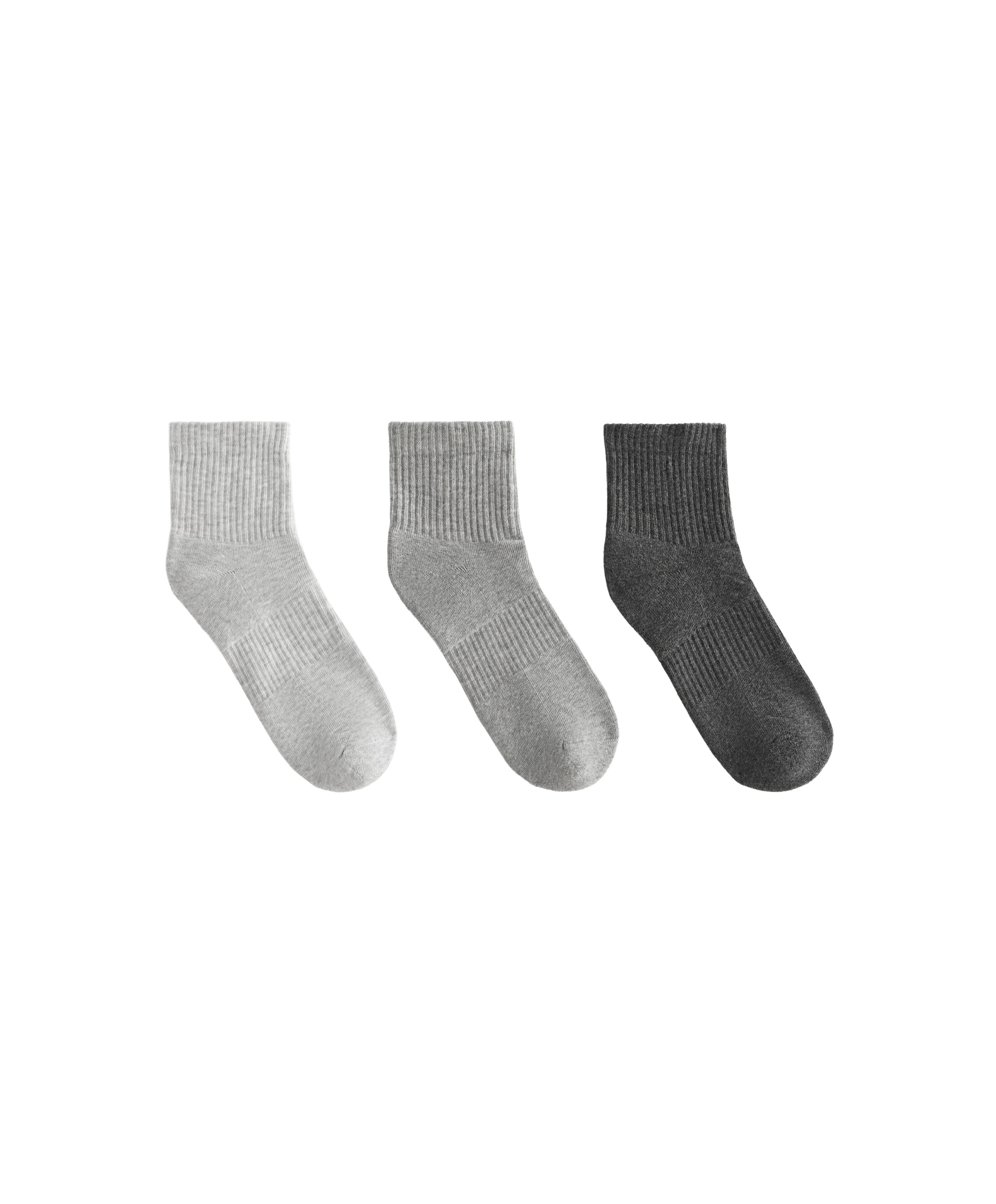 3 pairs of cotton blend quarter sports socks — PALE GREY MELANGE