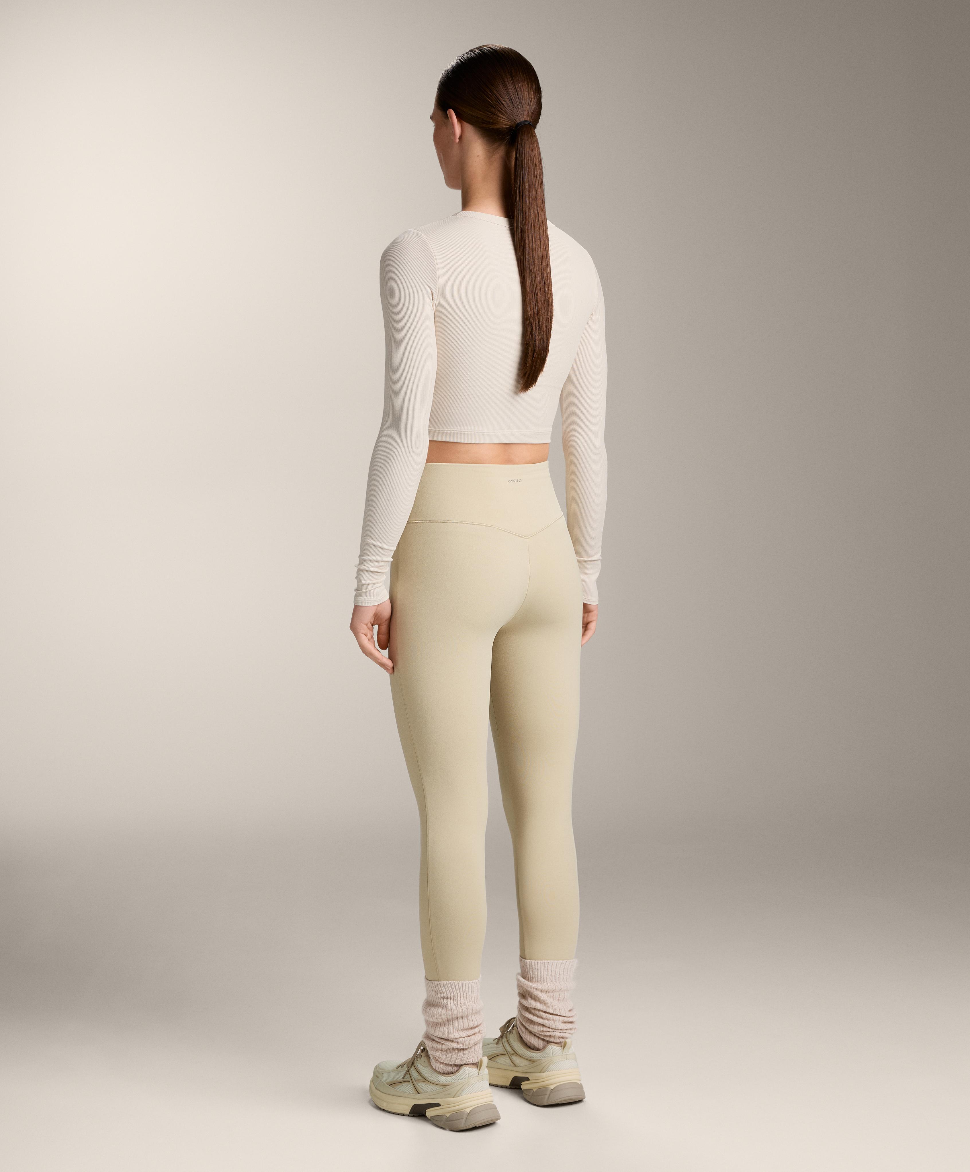 Rib modal blend long sleeve crossover tank top — PALE ECRU