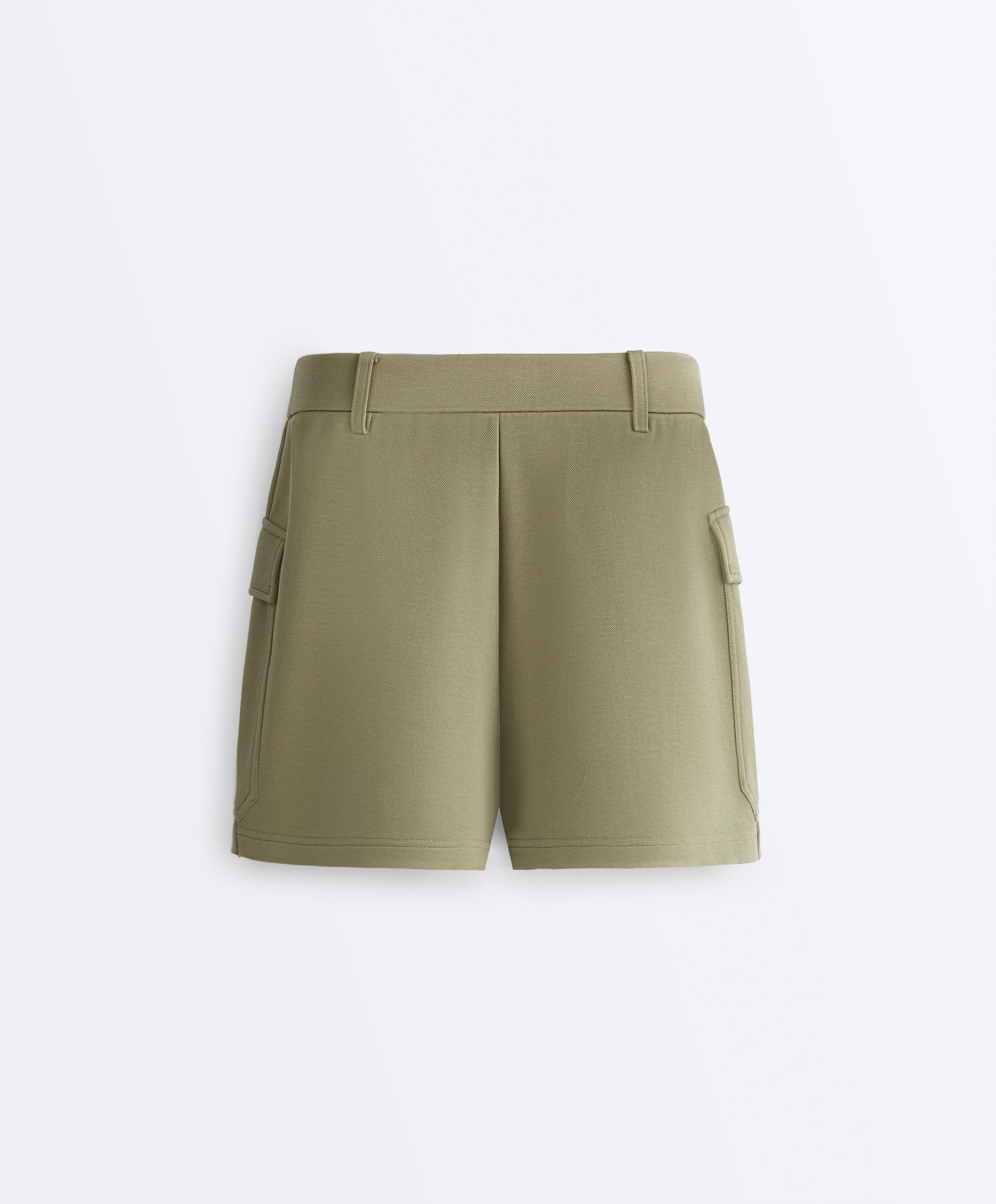Short piqué skirt with cotton pockets — YELLOW GREEN