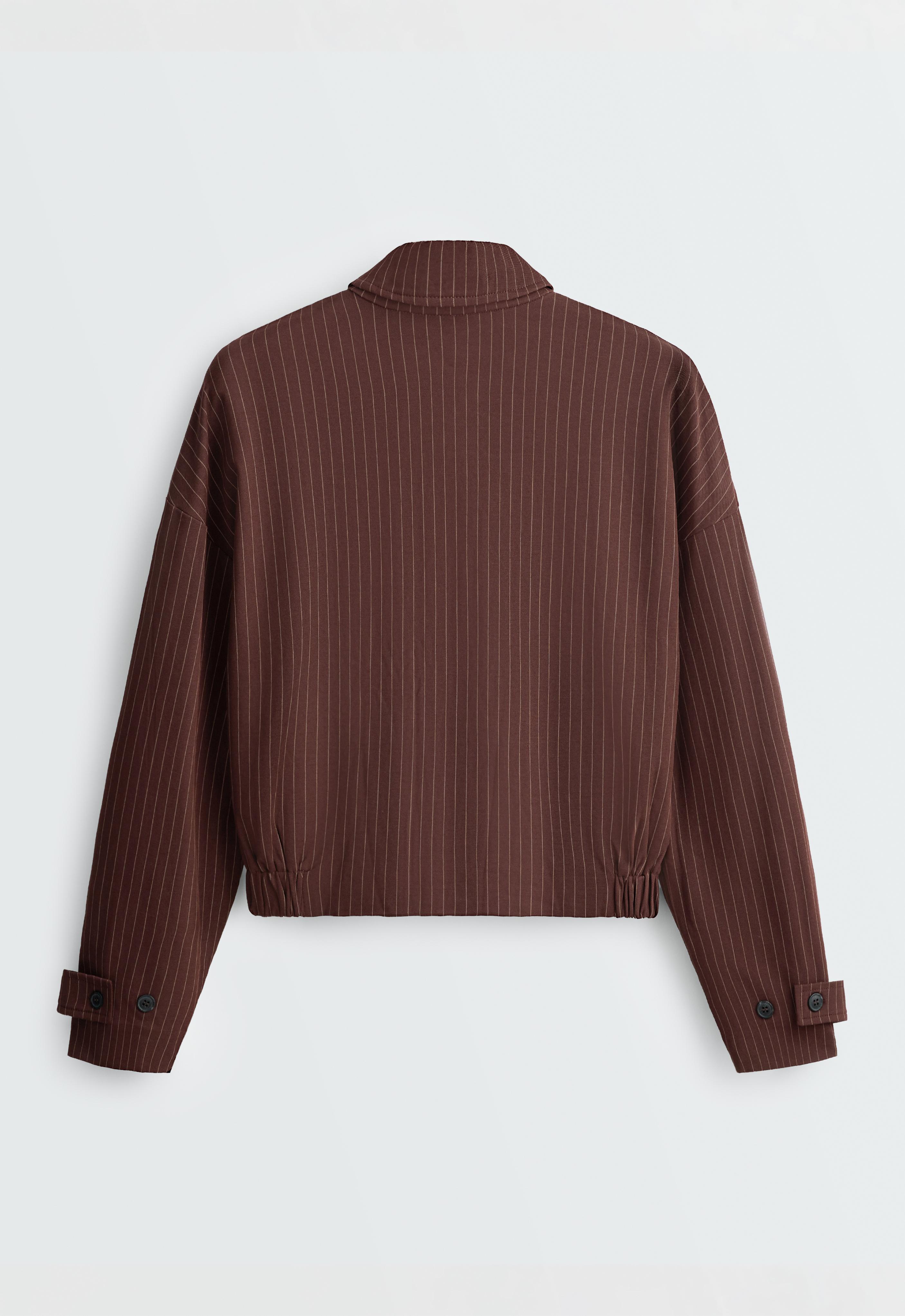 Pinstripe piqué polo neck jacket with cotton — CHOCOLATE