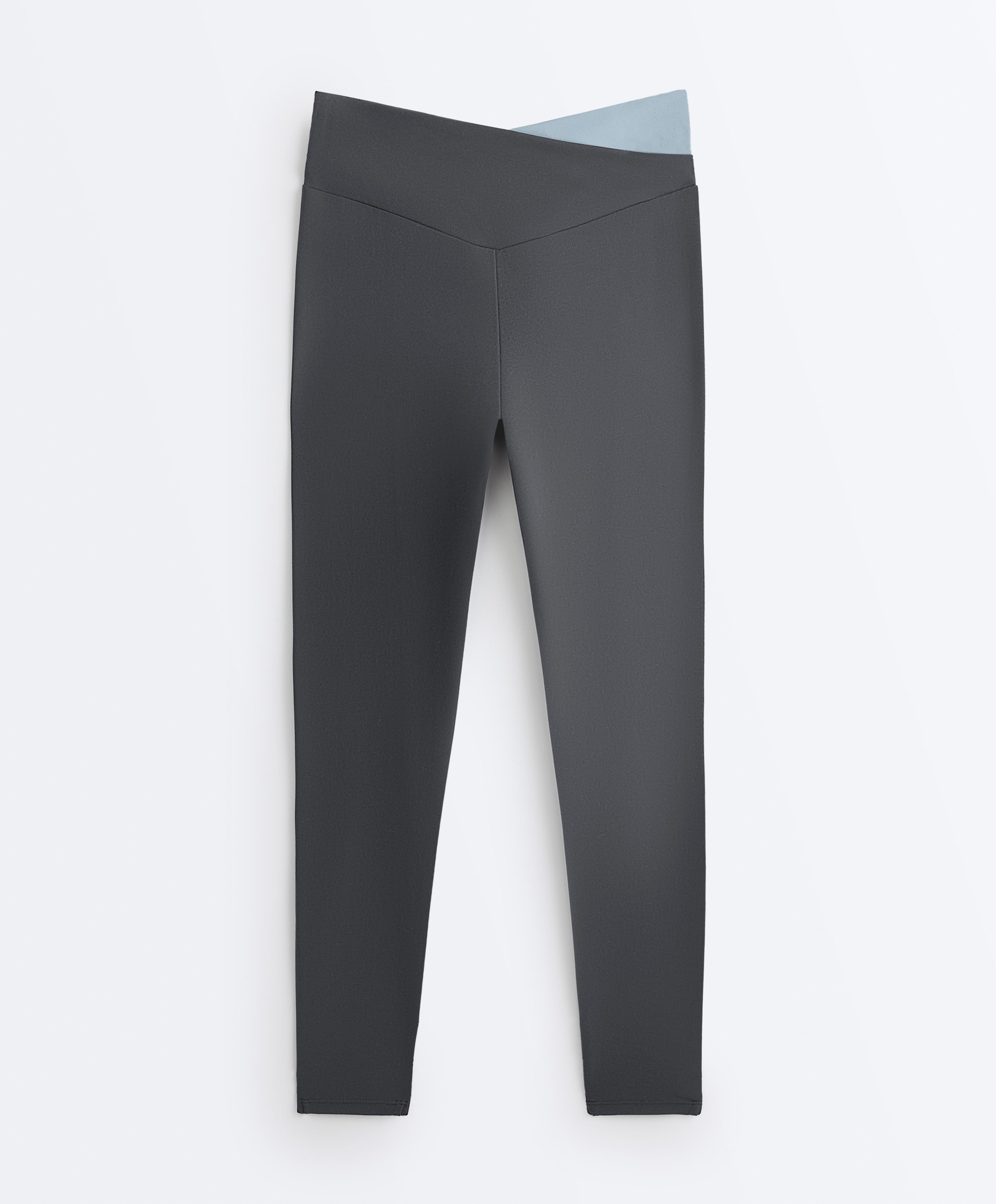 Comfortlux V-waist contrast ankle-length leggings — ASPHALT