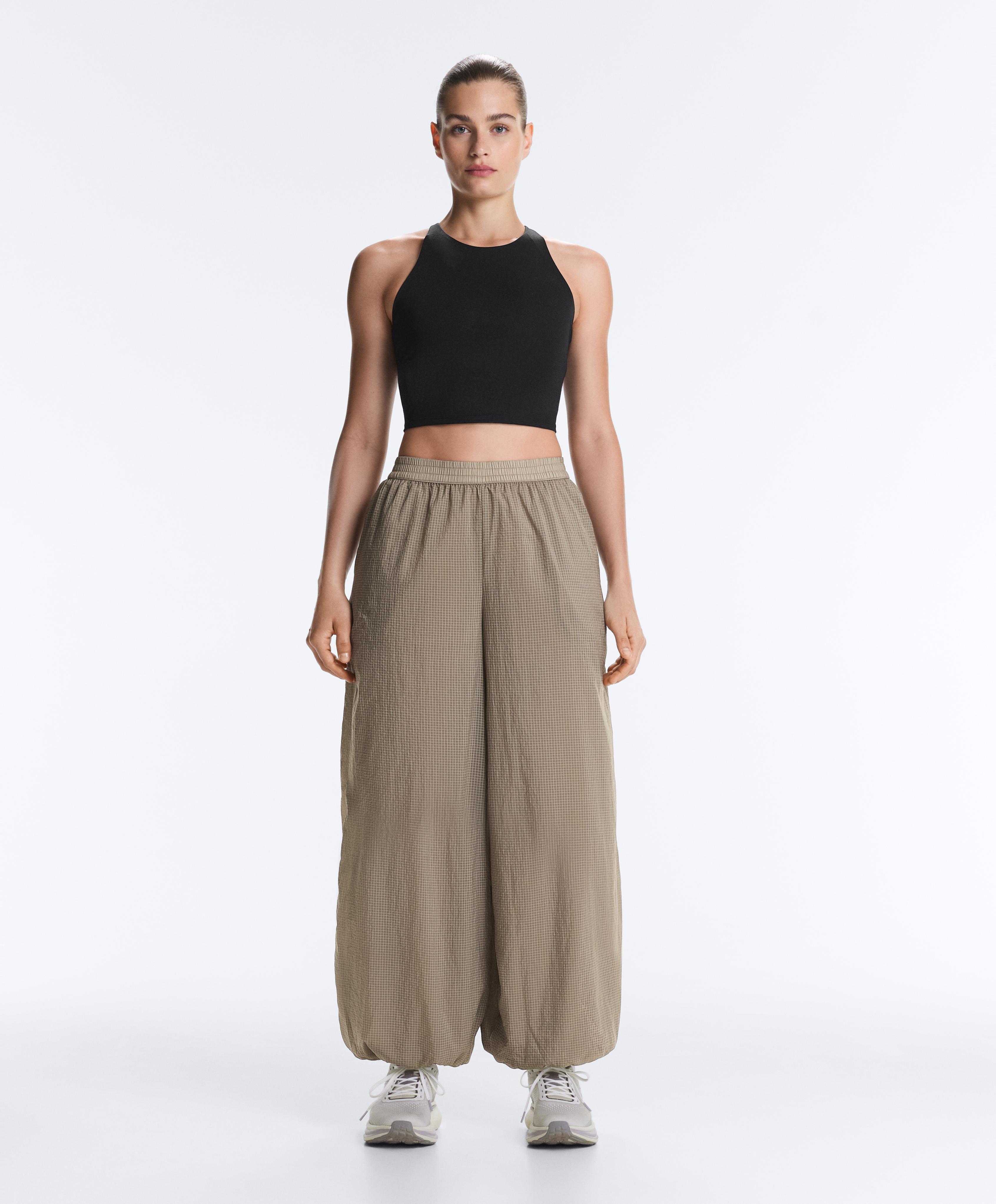 Checked technical bloomer trousers — MINK GREY