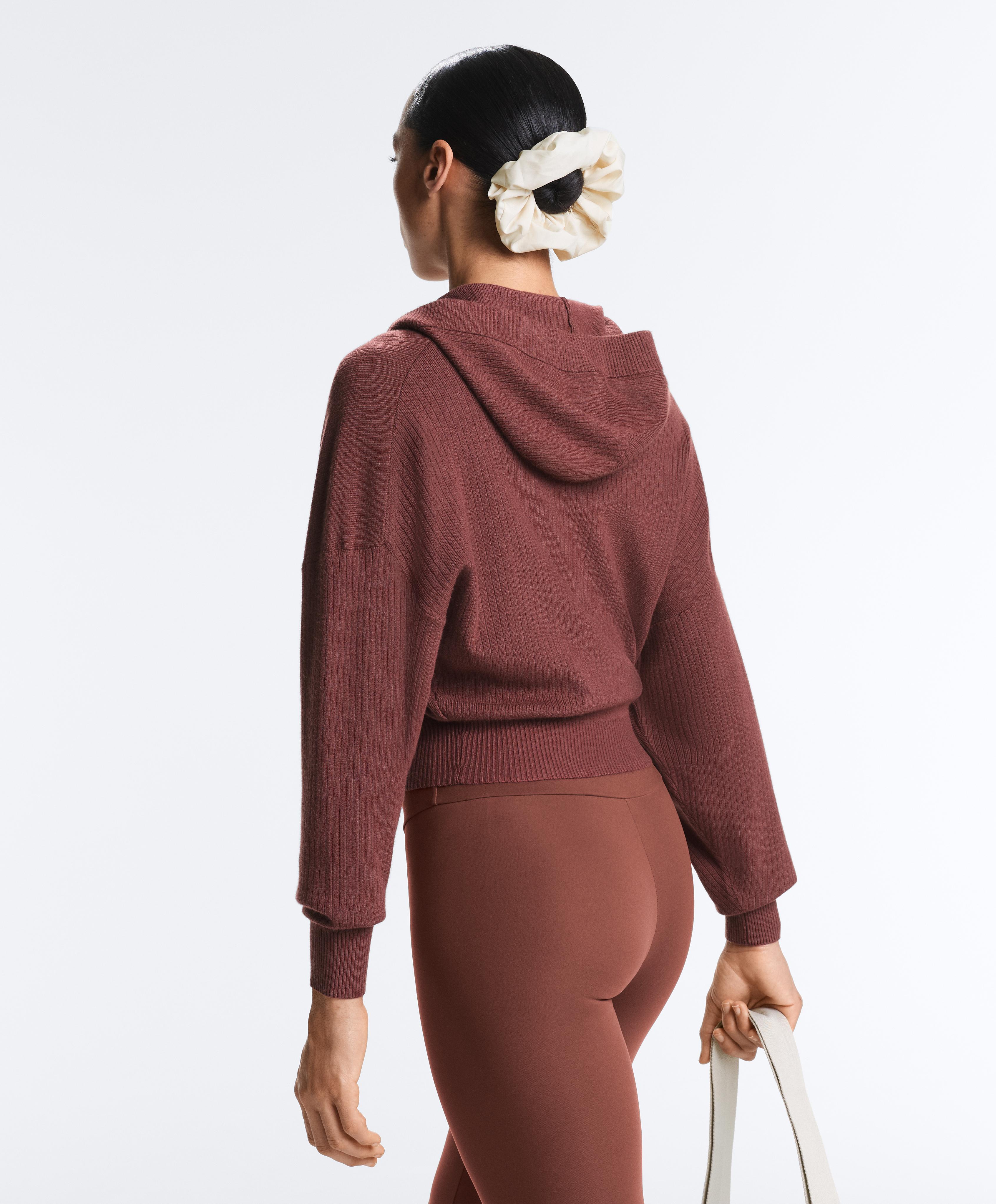 Rib-knit hooded jacket — MAHOGANY