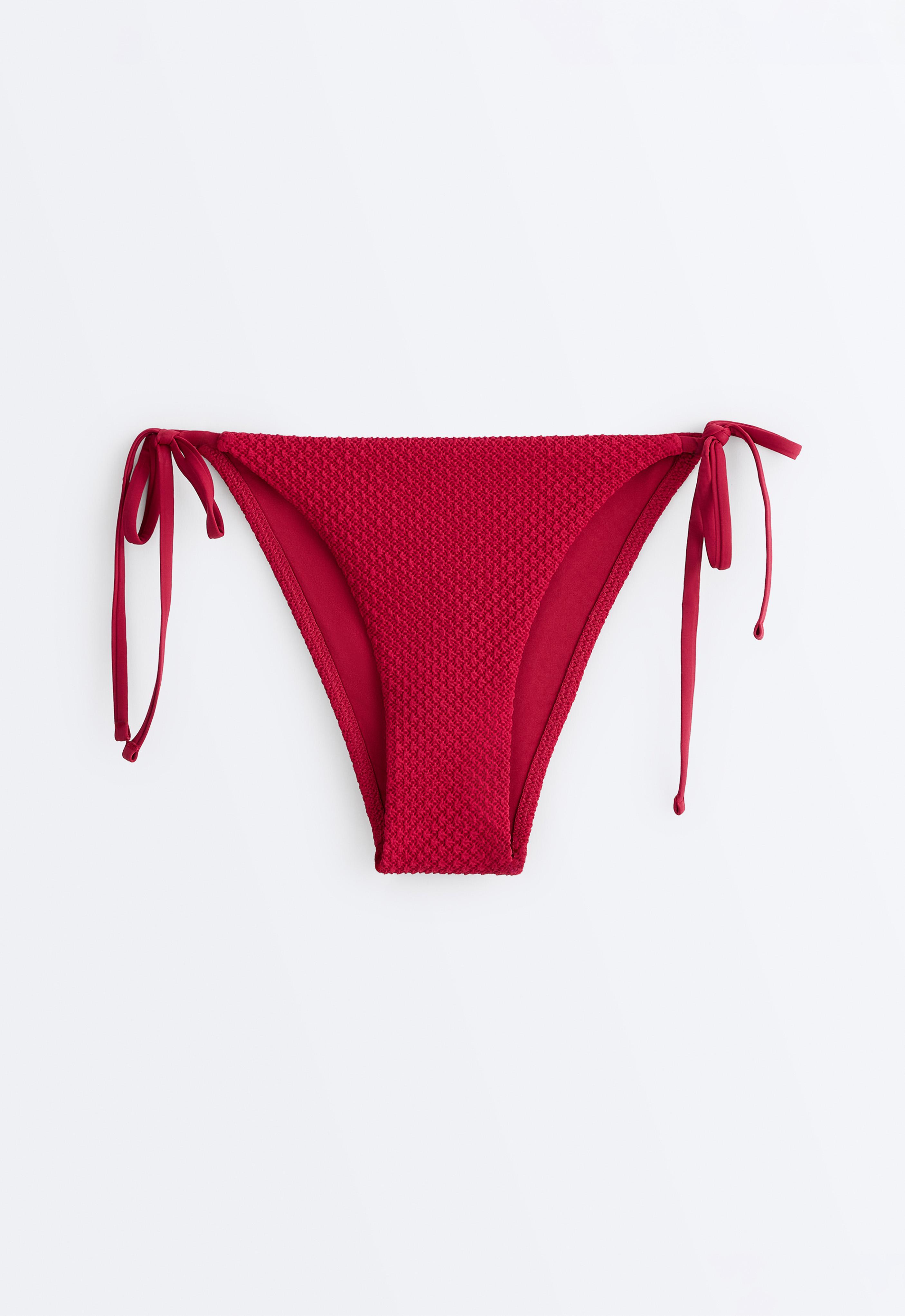 Medium-coverage waffle bikini briefs with ties — BRIGHT RED