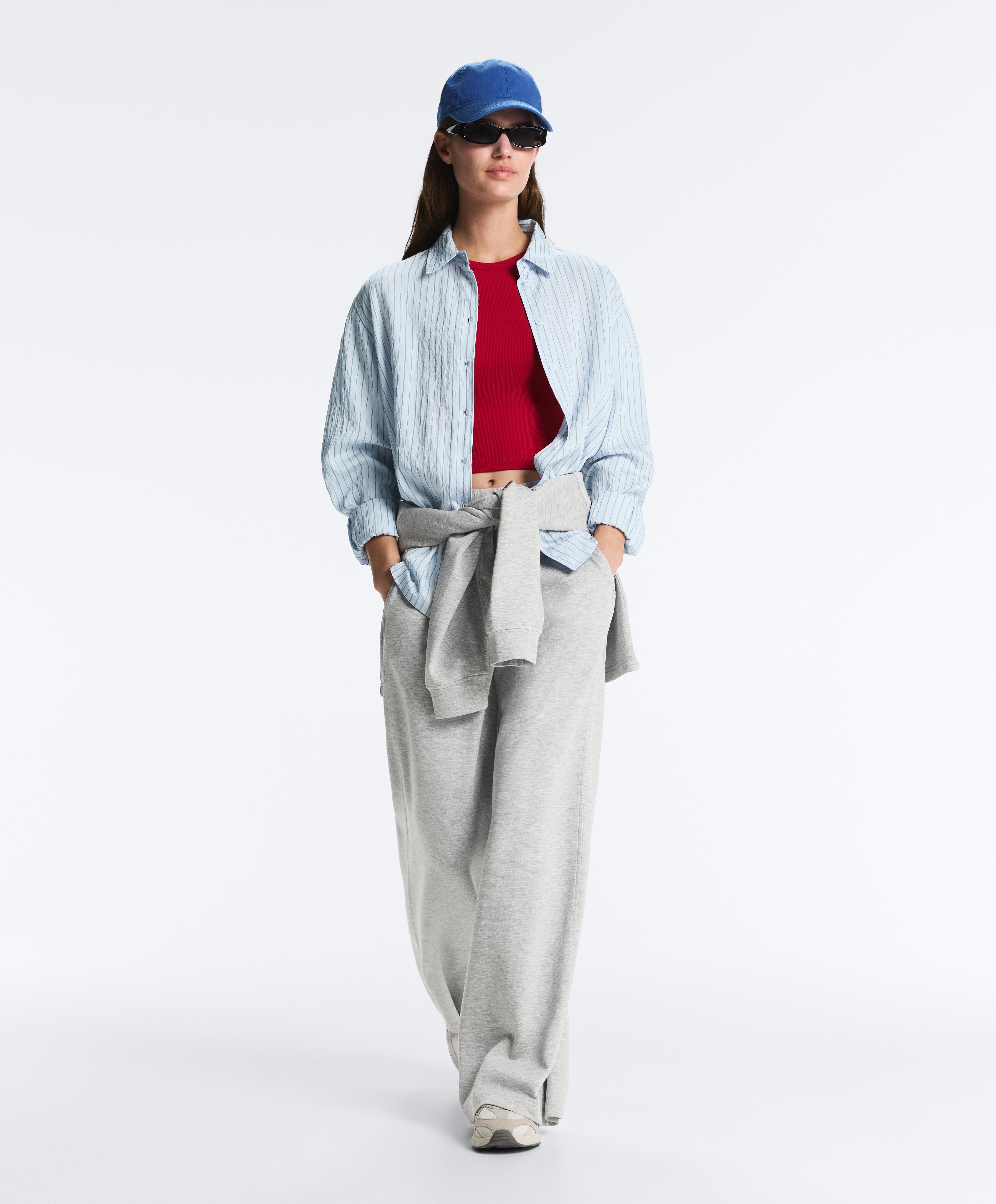 Melange piqué straight-leg trousers — GREY MELANGE
