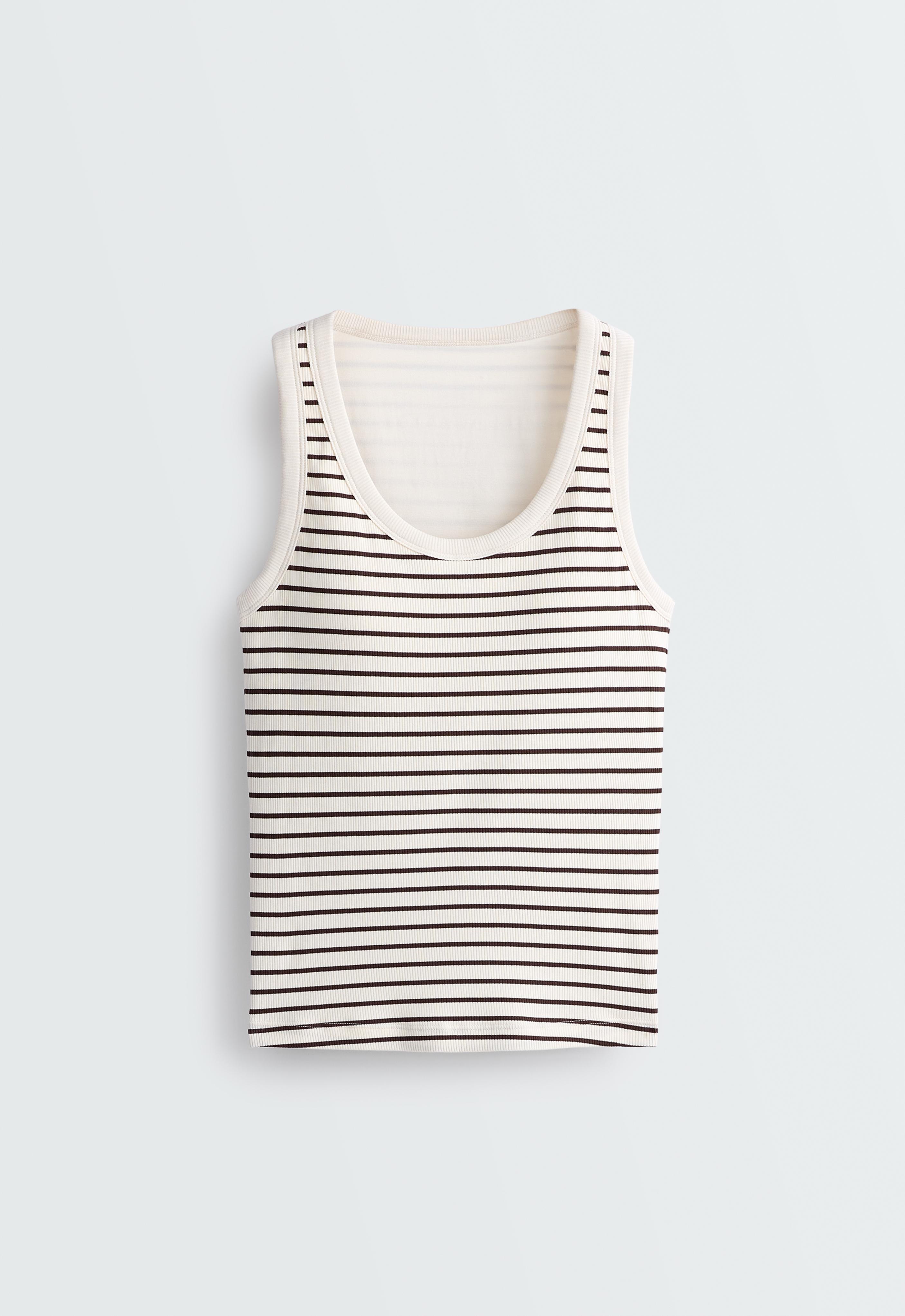 Long modal rib stripe tank top — DARK BROWN