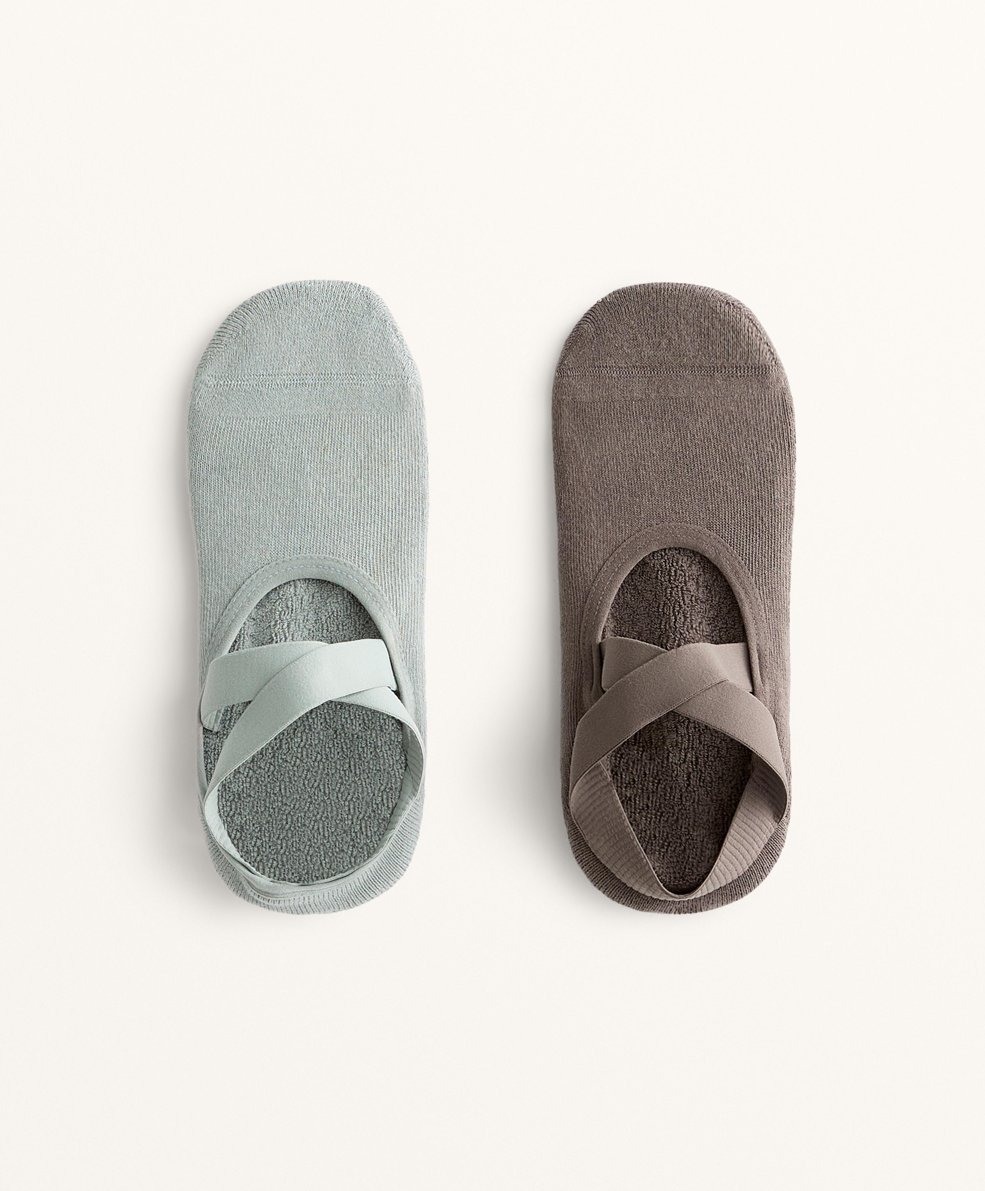 2 pares de calcetines yoga y pilates mezcla algodón cintas cruzadas acolchados