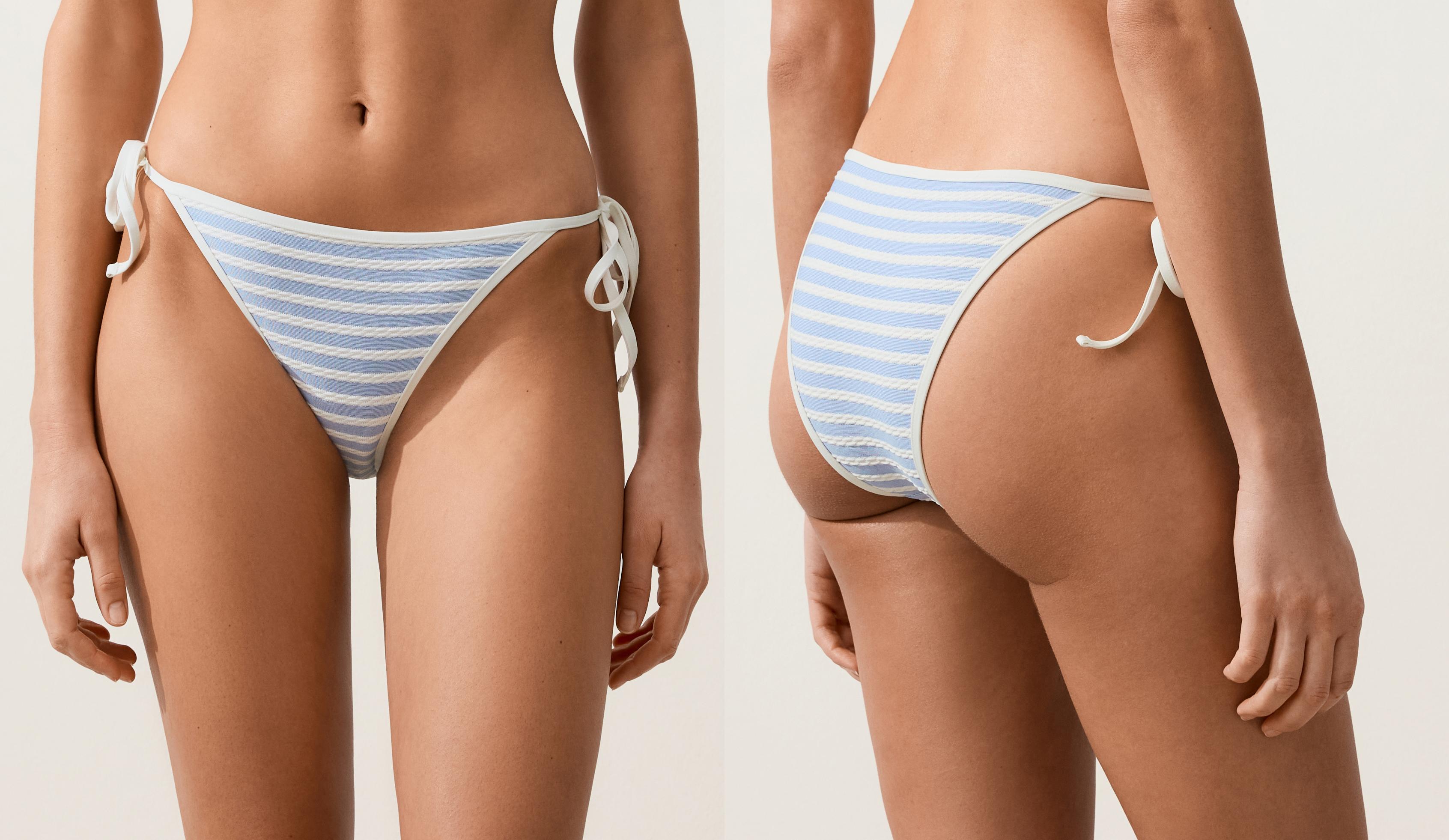 Textured stripe medium-coverage bikini briefs with ties — WASHED SKY BLUE
