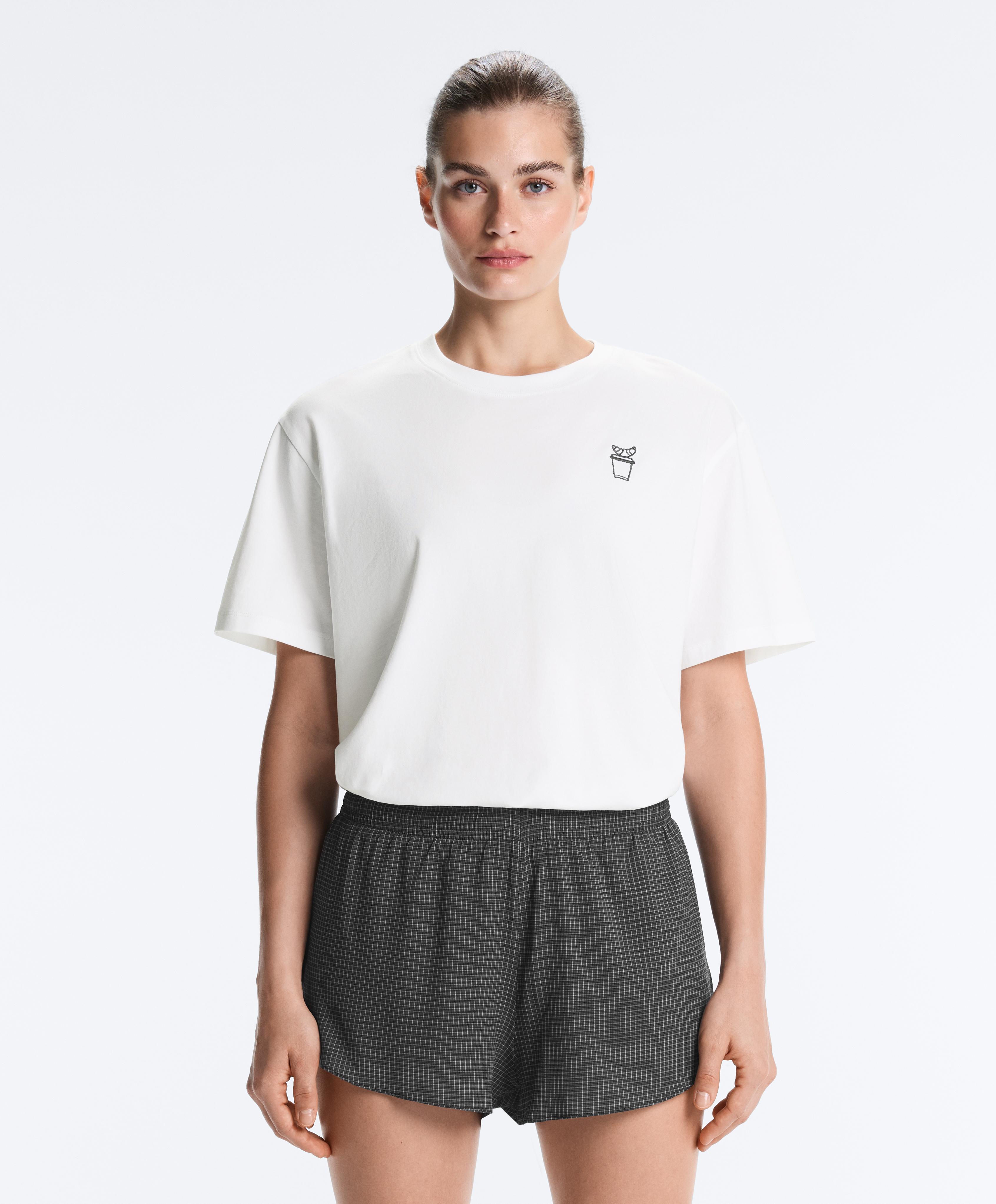 Boxy cotton blend slogan T-shirt — WHITE 