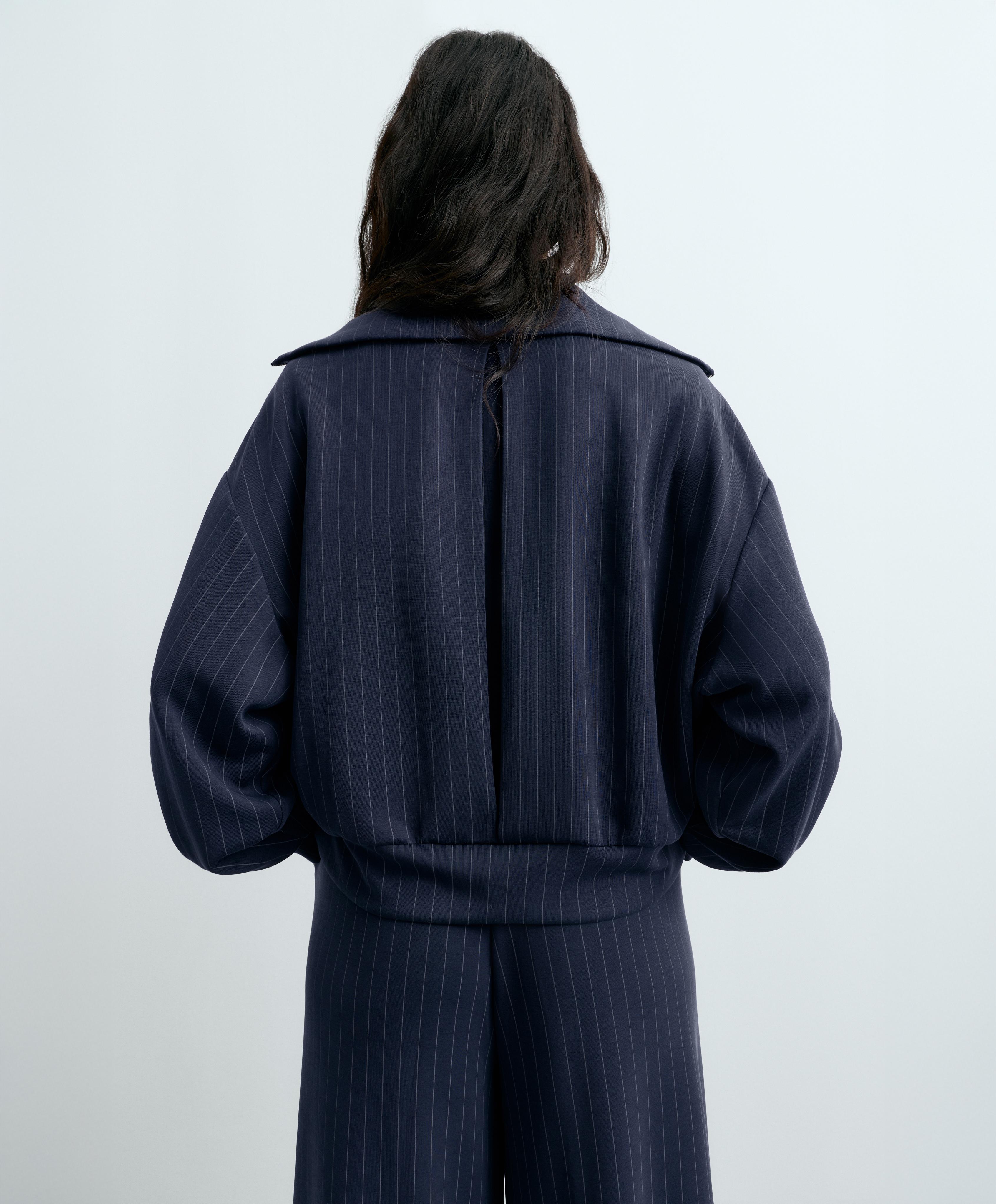 Modal pinstripe boxy jacket — NAVY BLUE