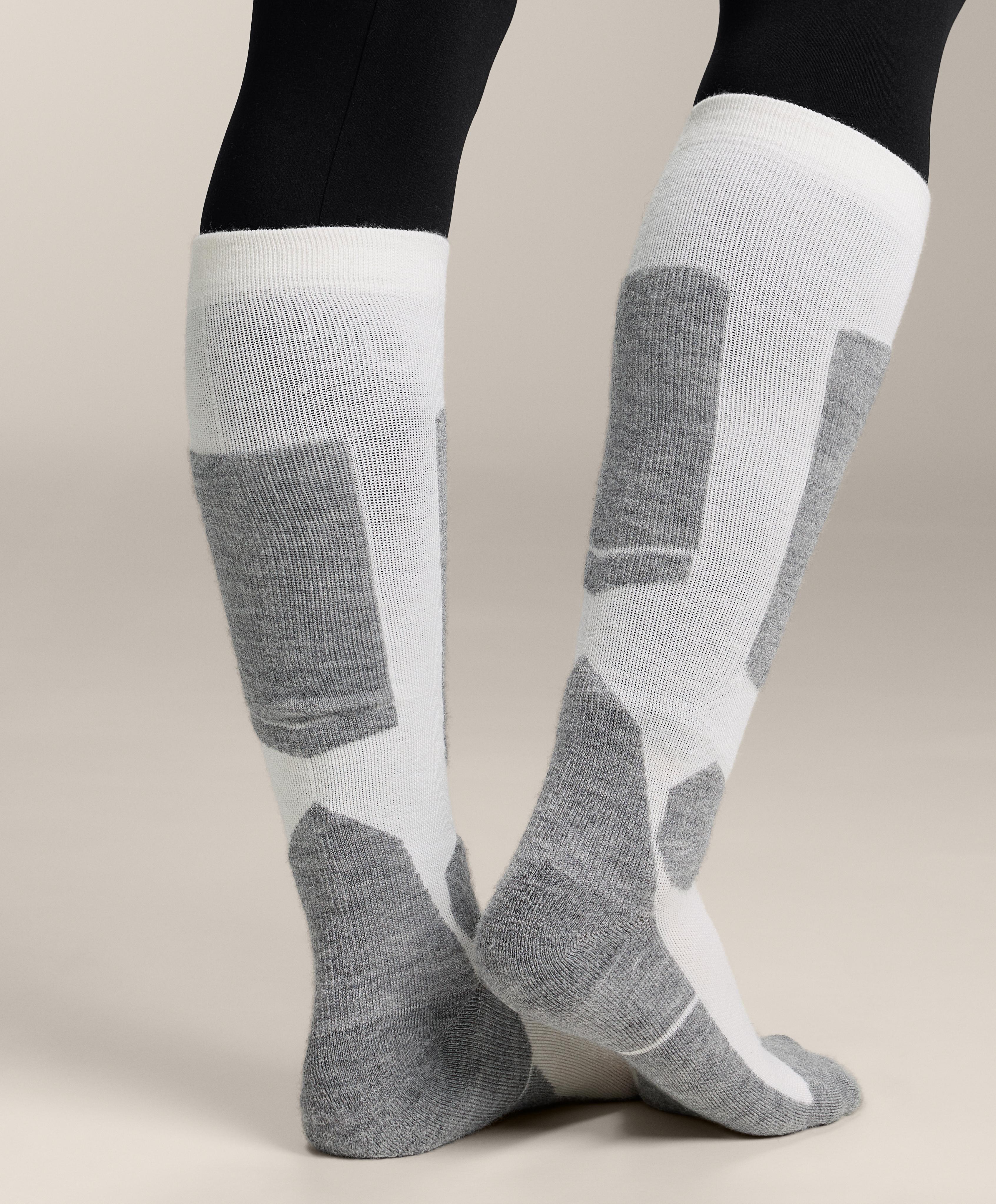 WOOLMARK® wool blend long ski socks — PALE ECRU
