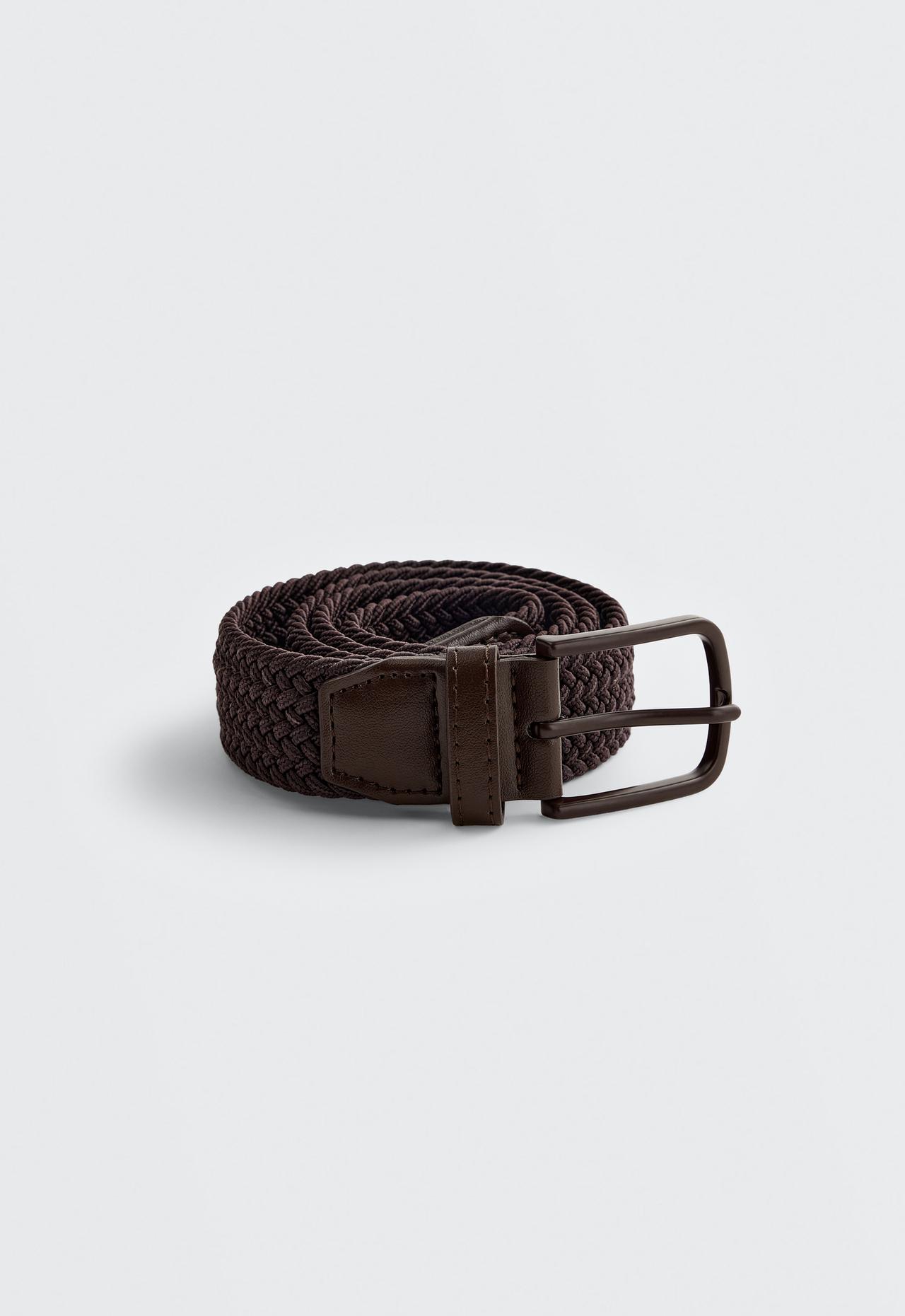 PLAITED ELASTIC BELT — BROWN