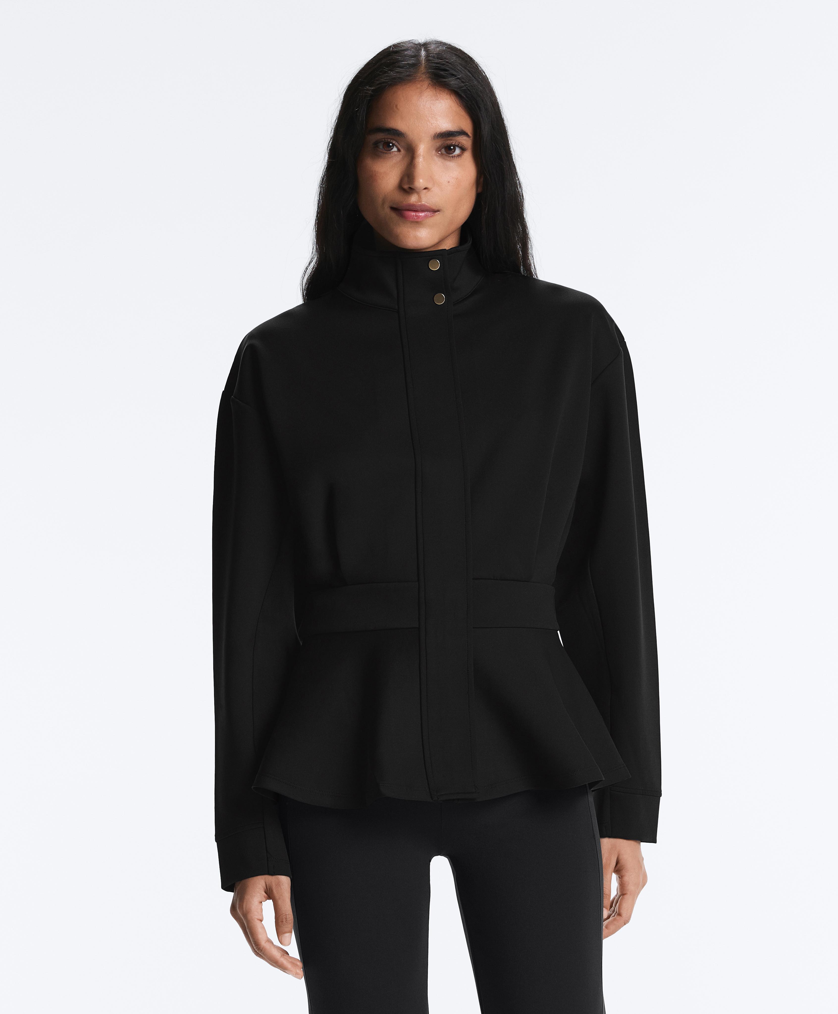 Neoprene-effect peplum jacket — BLACK