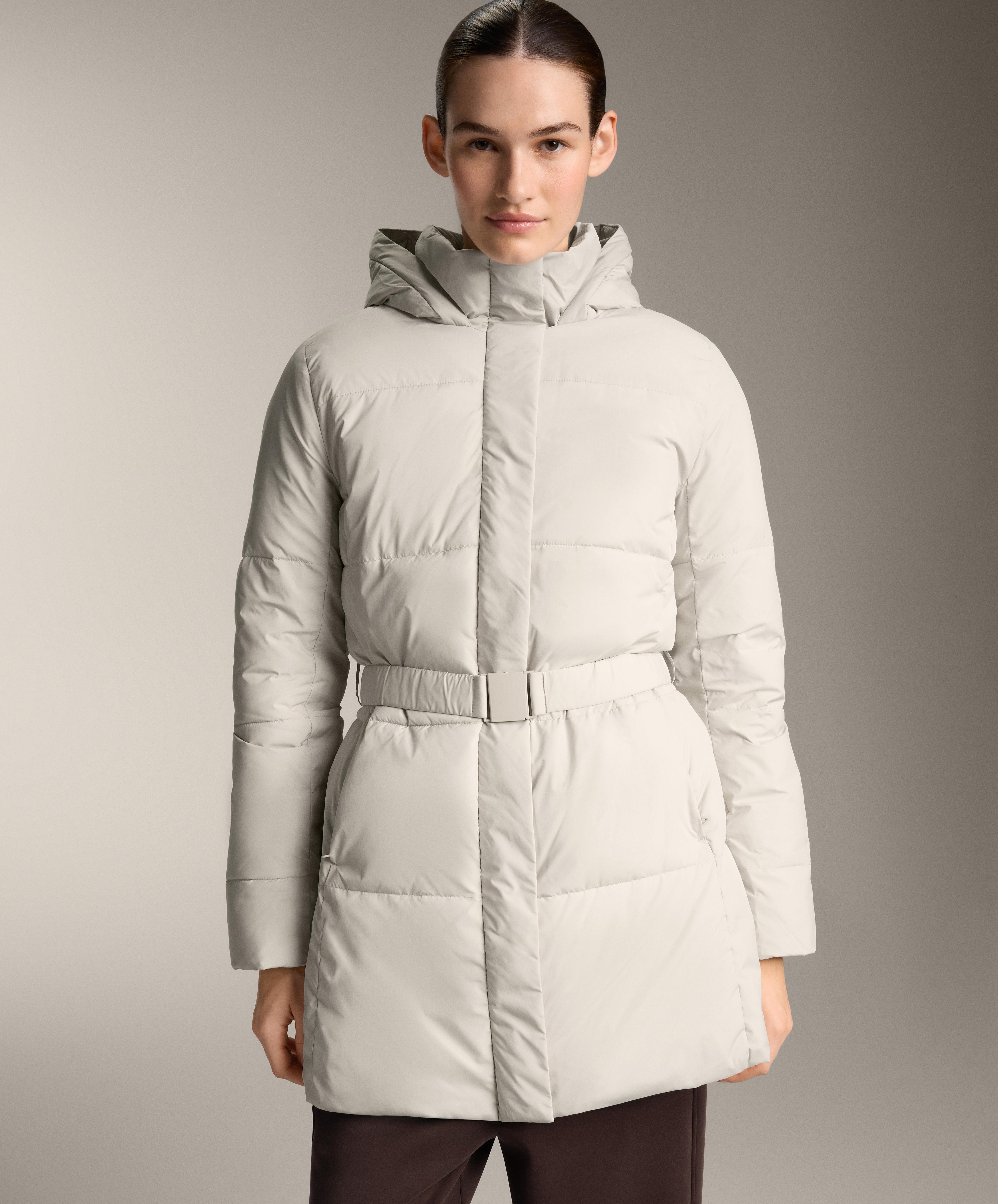 Water-repellent Primaloft® padded midi jacket — STONE               