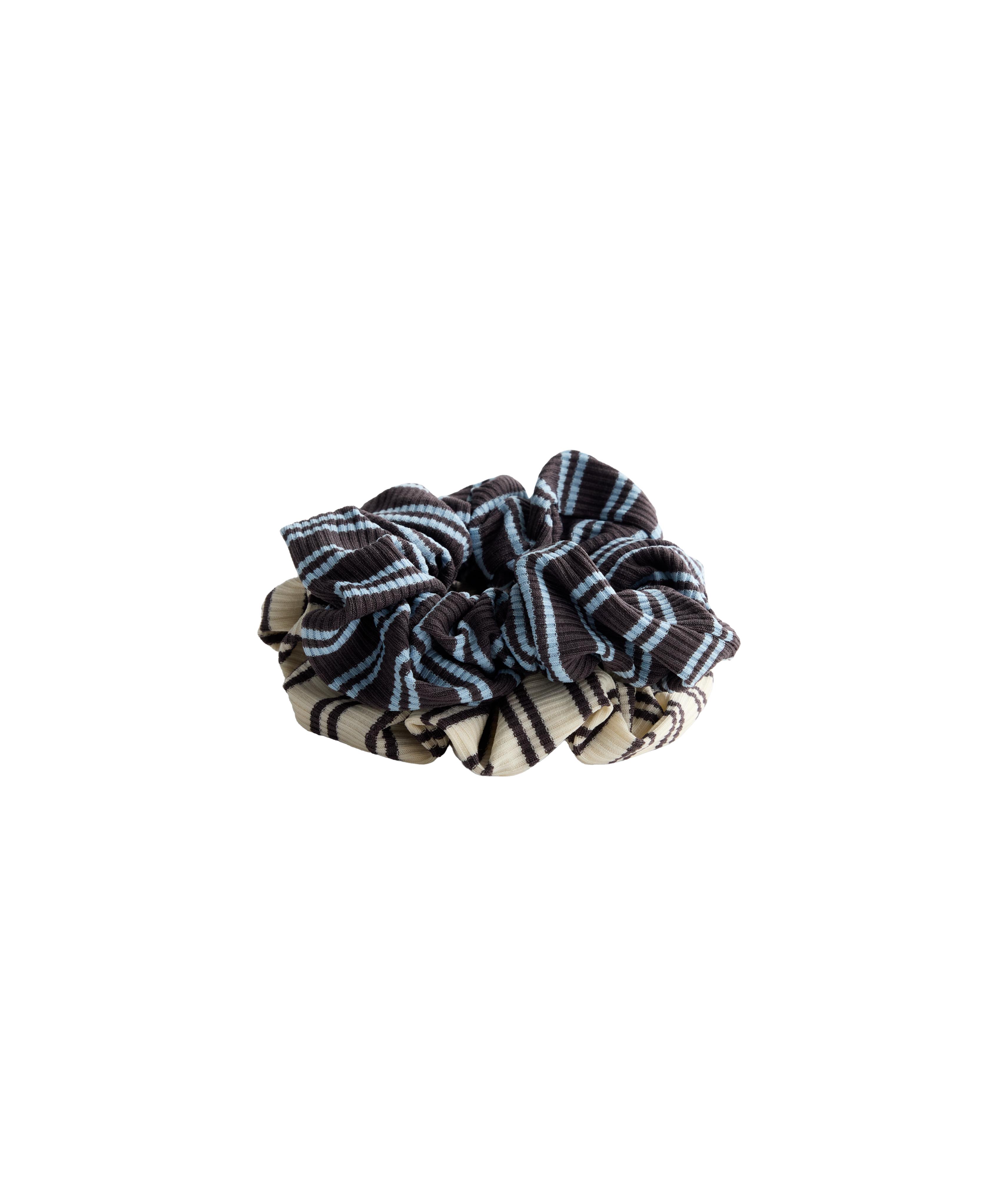 2 striped hair scrunchies — BLUE