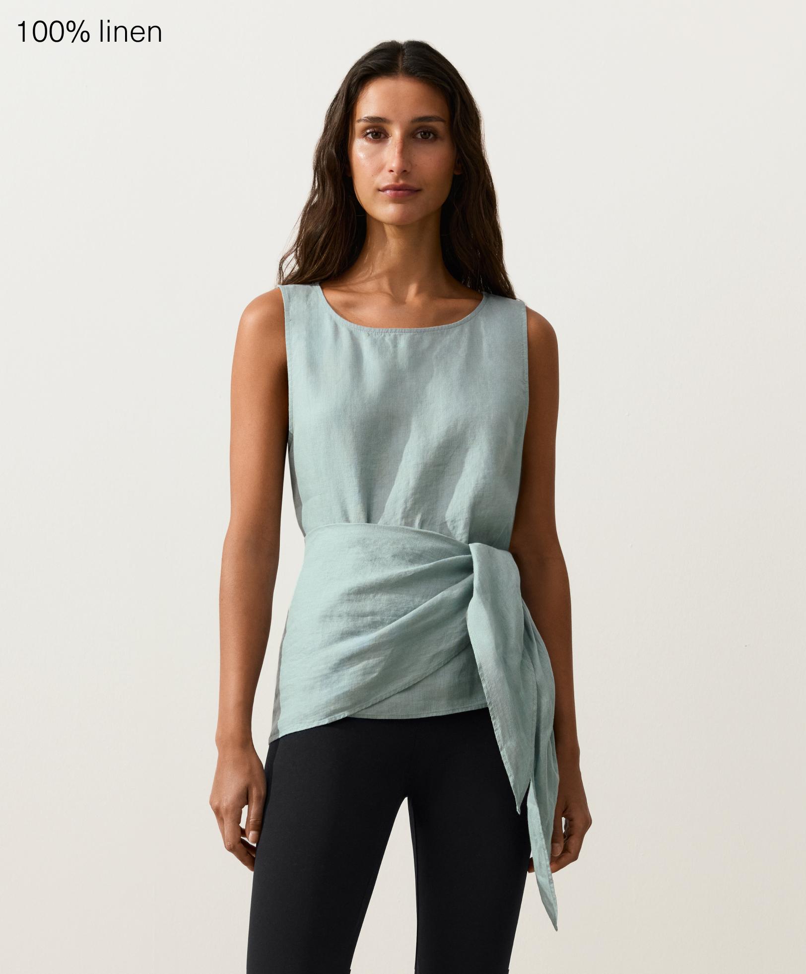 Top manga sisa con pañuelo 100% lino