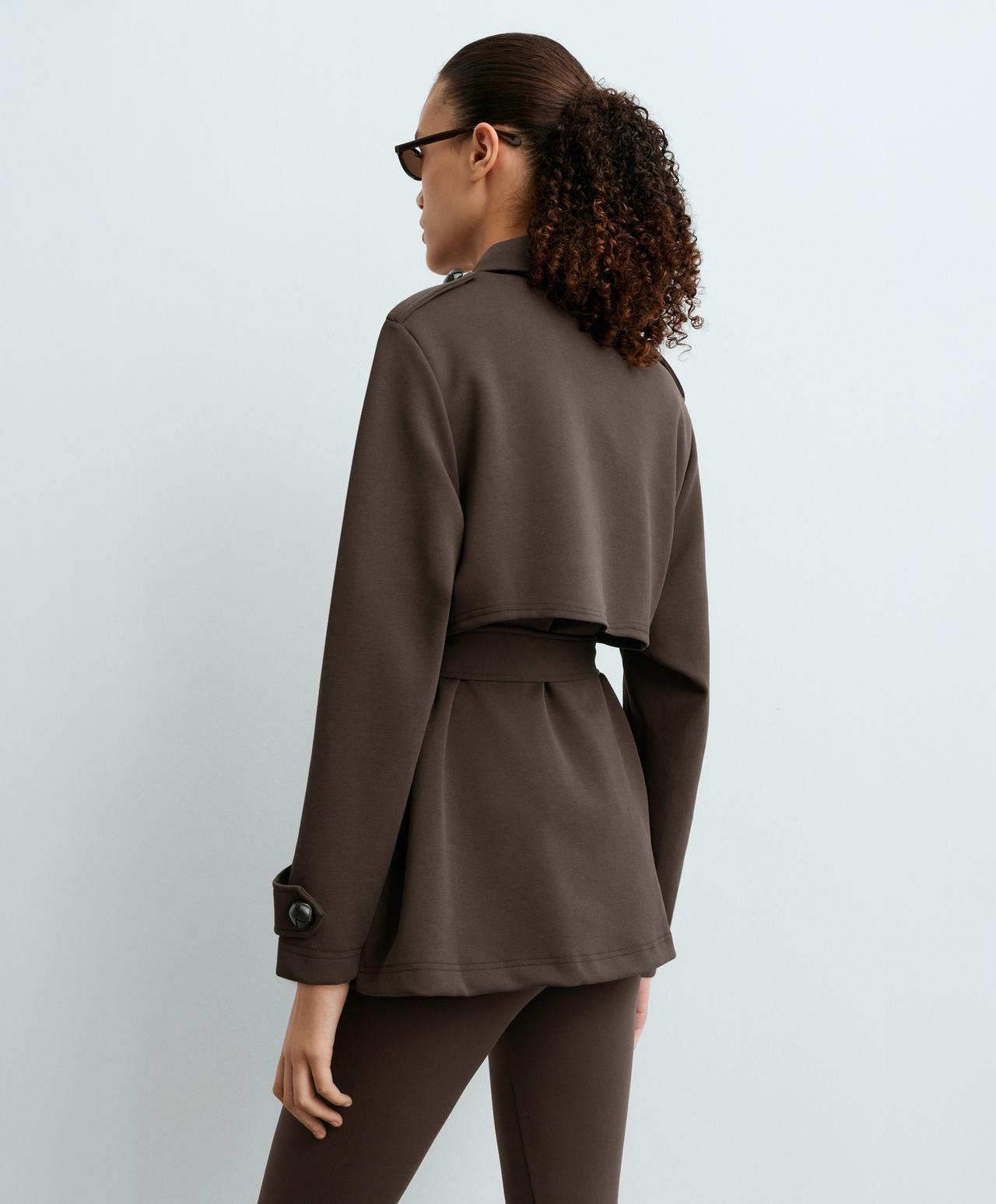 Long cotton piqué pockets jacket — BROWN