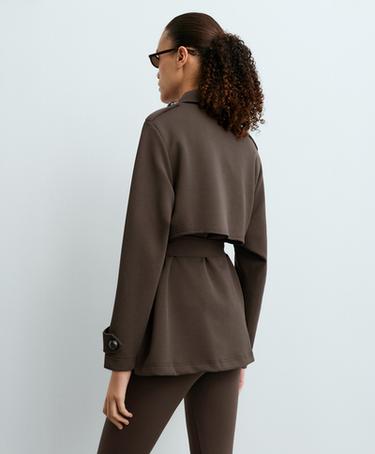 Long cotton piqué pockets jacket — BROWN 5