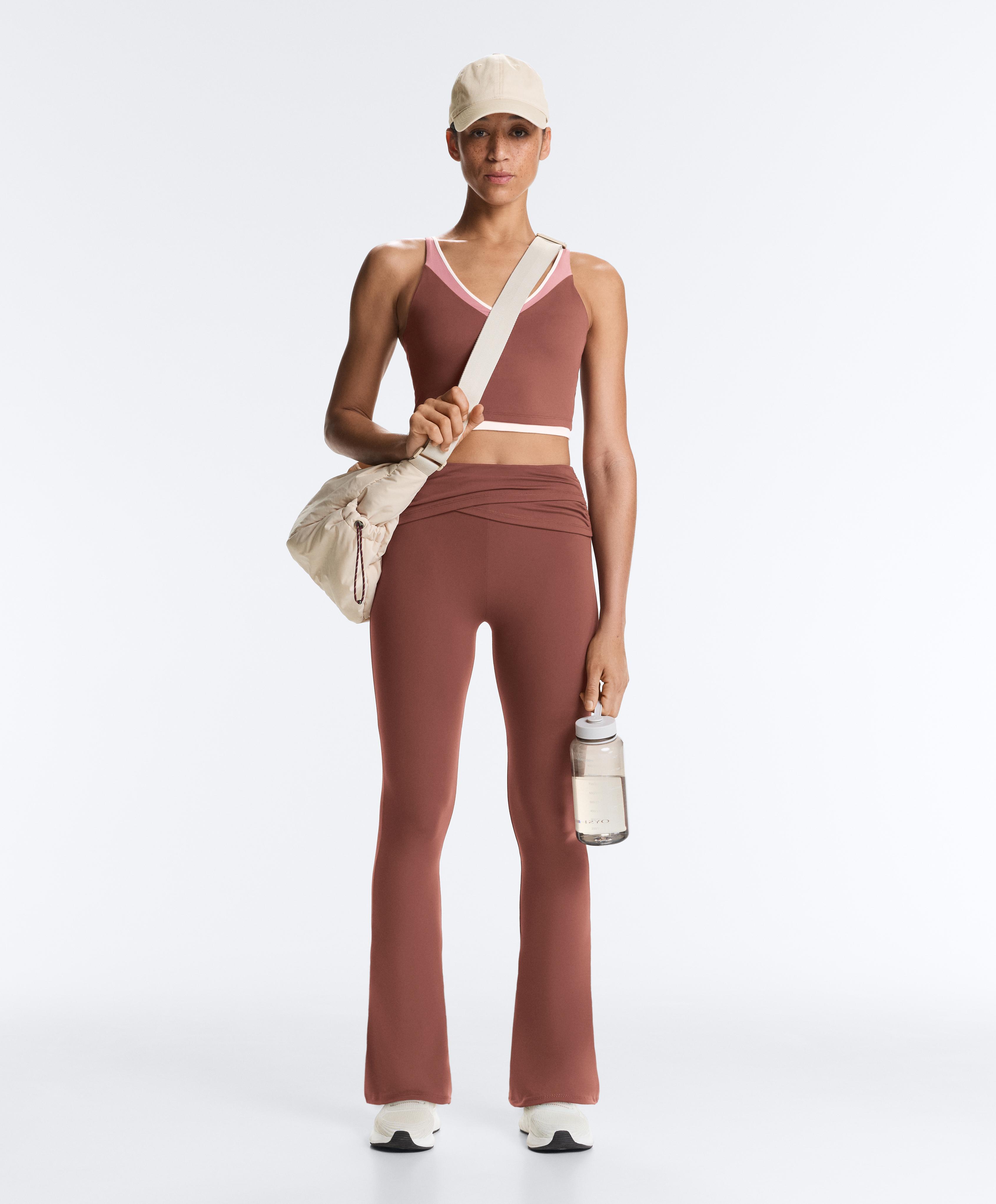 Draped waist Comfortlux high rise flare trousers — MAHOGANY