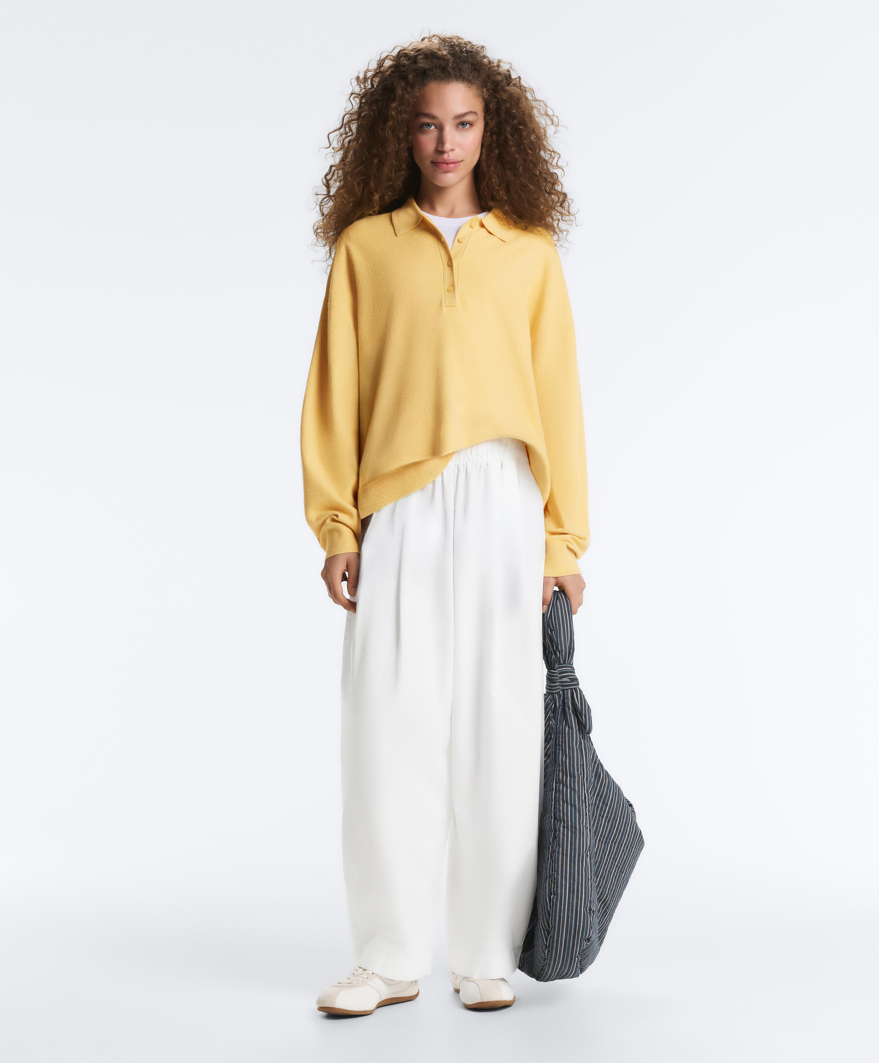 Button-up knit polo shirt — MID-YELLOW