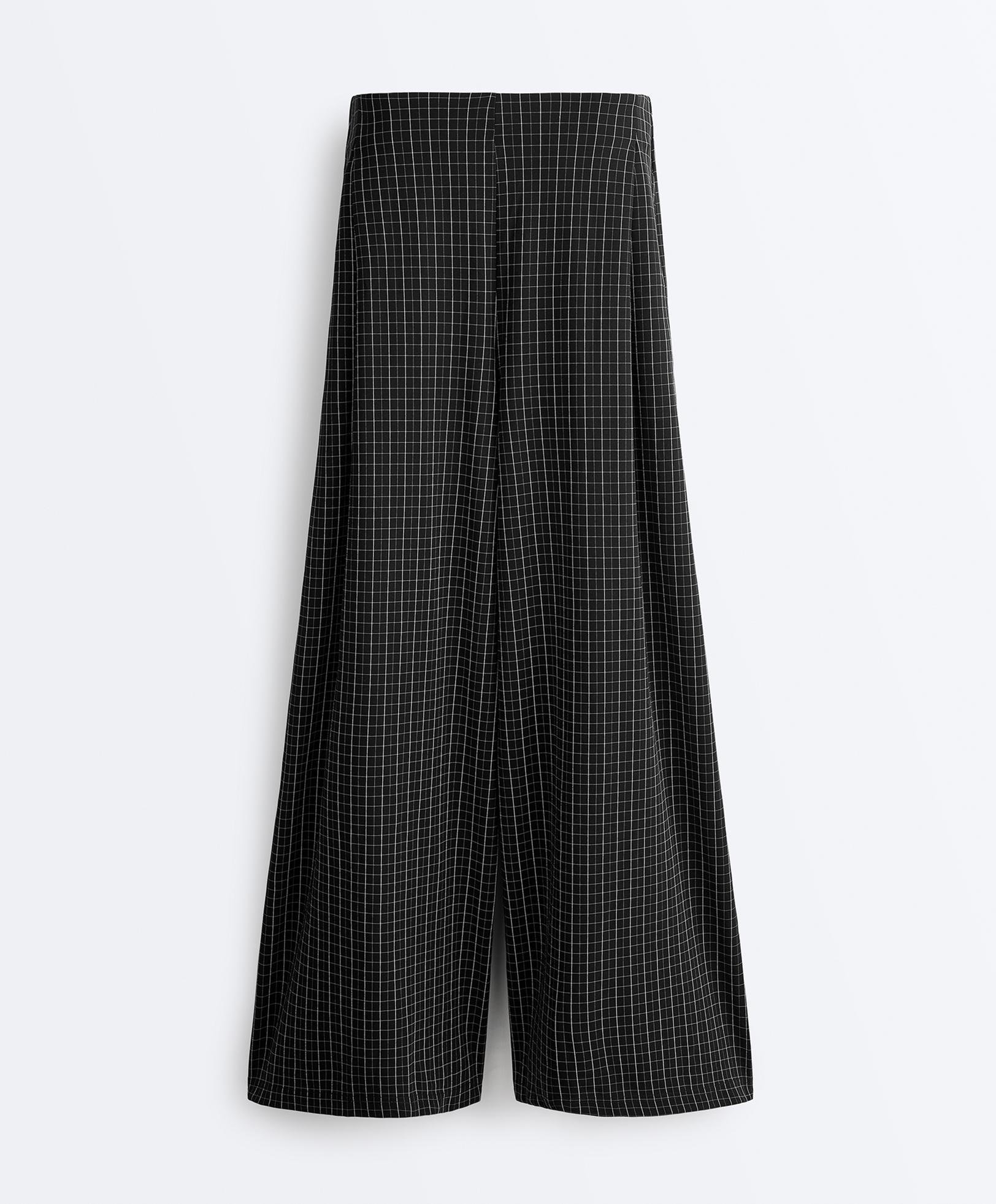 Wide-leg check trousers — BLACK