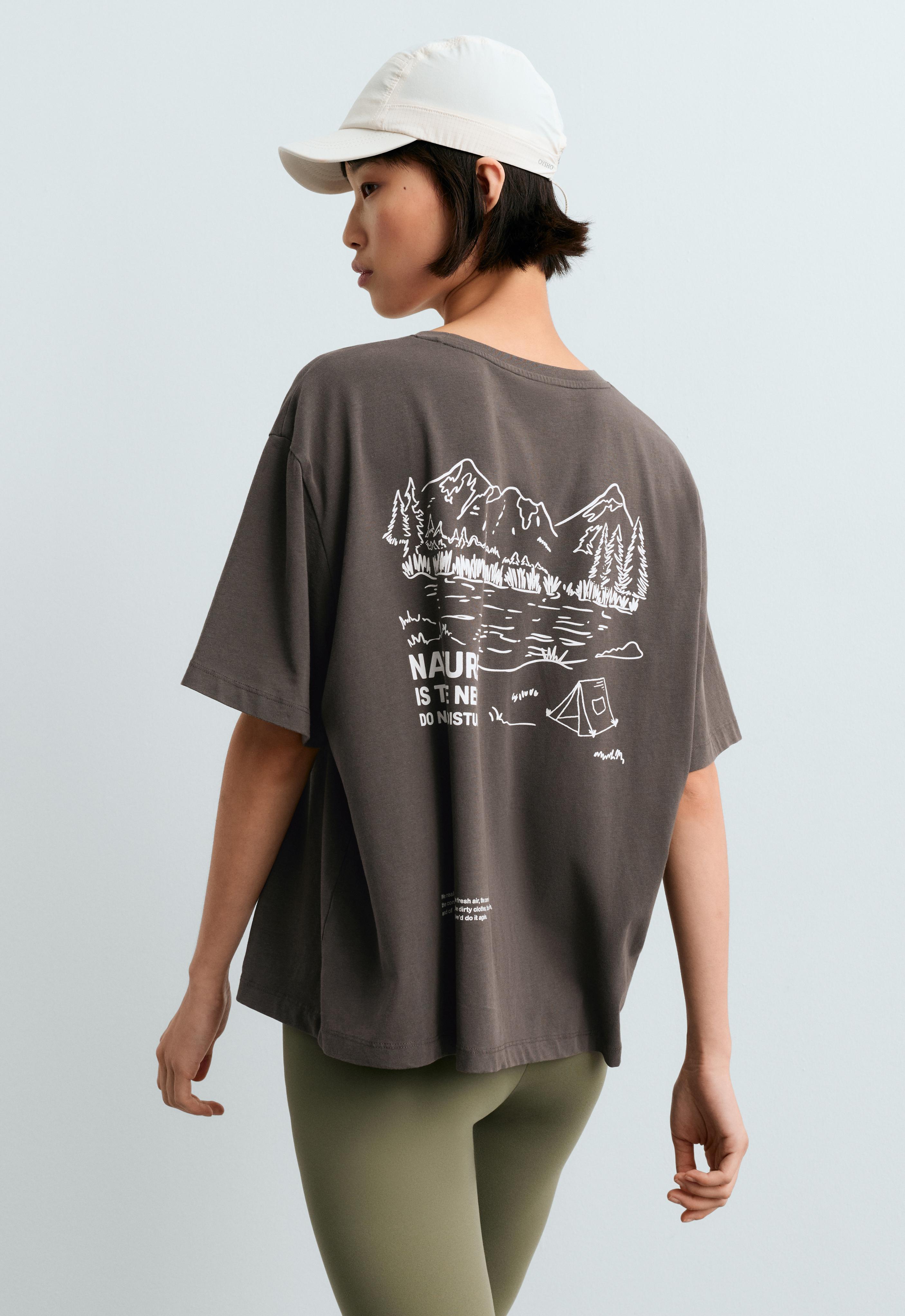 Boxy cotton-blend T-shirt with print
