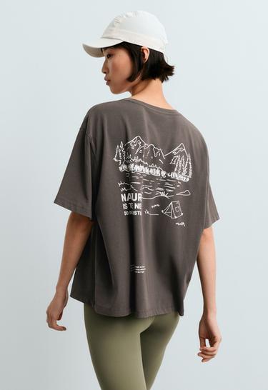 Boxy cotton-blend T-shirt with print — CHARCOAL GREY 4