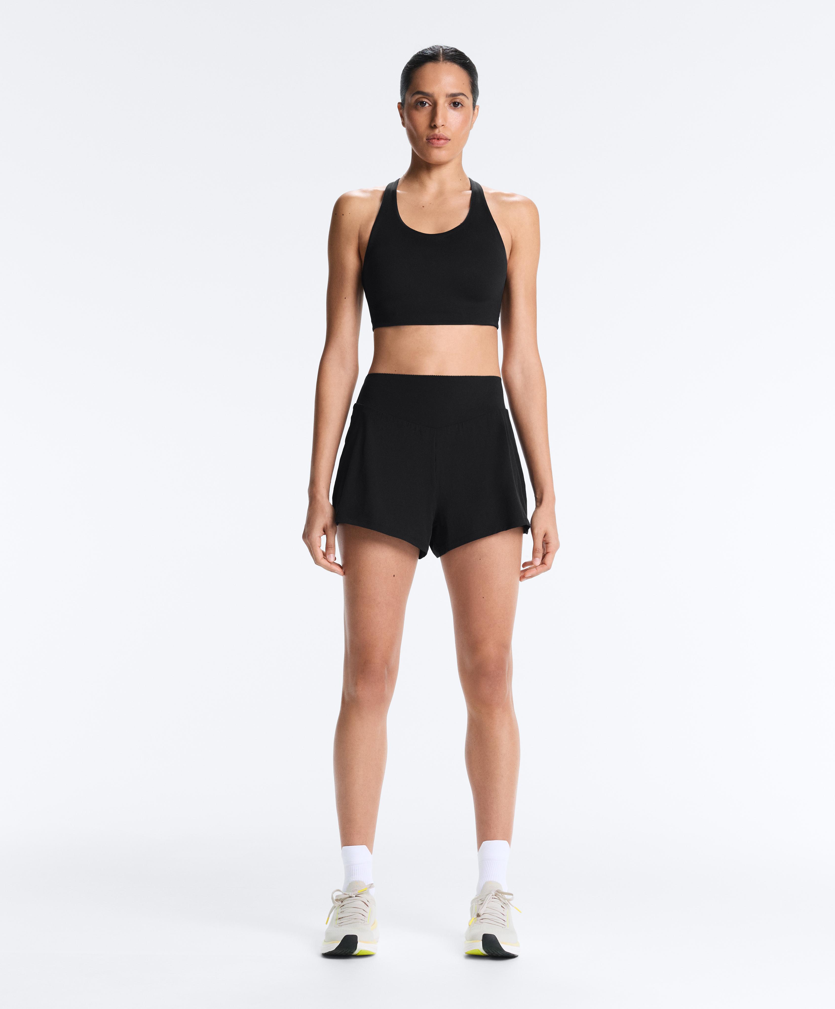 2-in-1 Compressive shorts with pocket — BLACK
