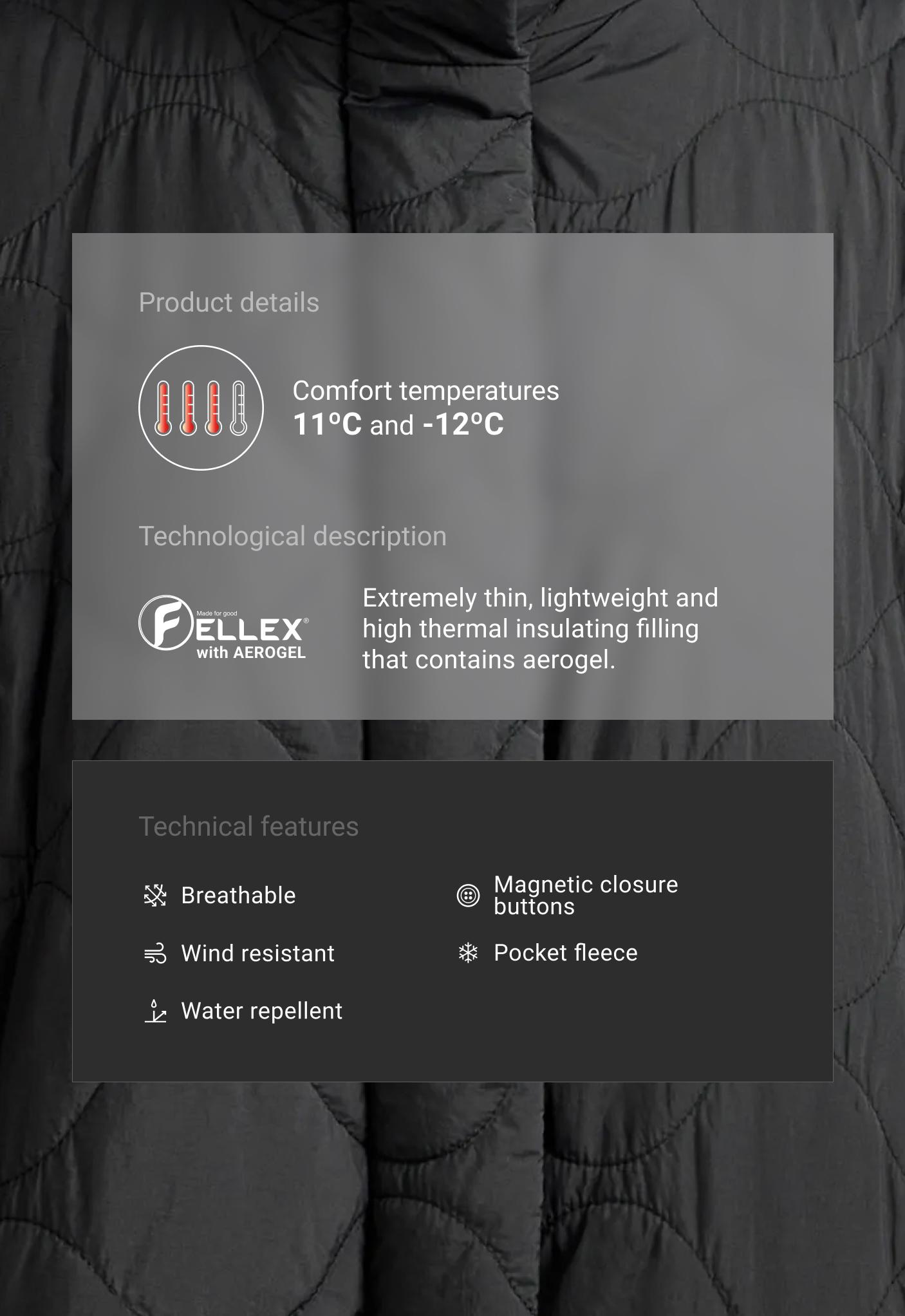 FELLEX® AEROGEL water-repellent padded midi jacket — BLACK