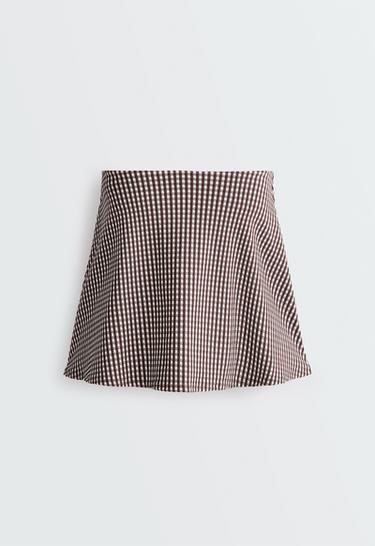 Comfortlux high-rise gingham mini skirt — DARK REDDISH‑BROWN 9