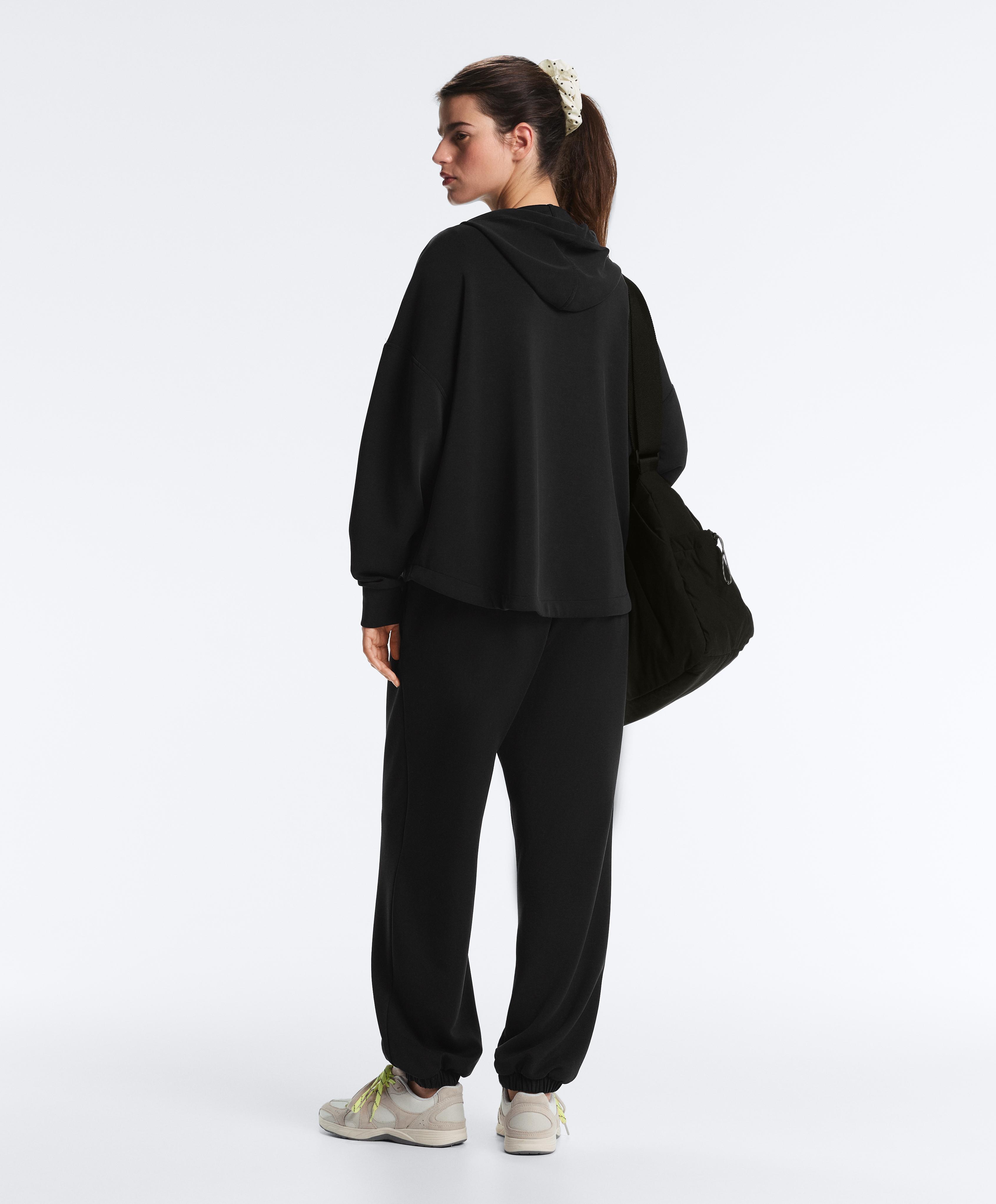 Soft-touch modal sweatshirt with zip — BLACK