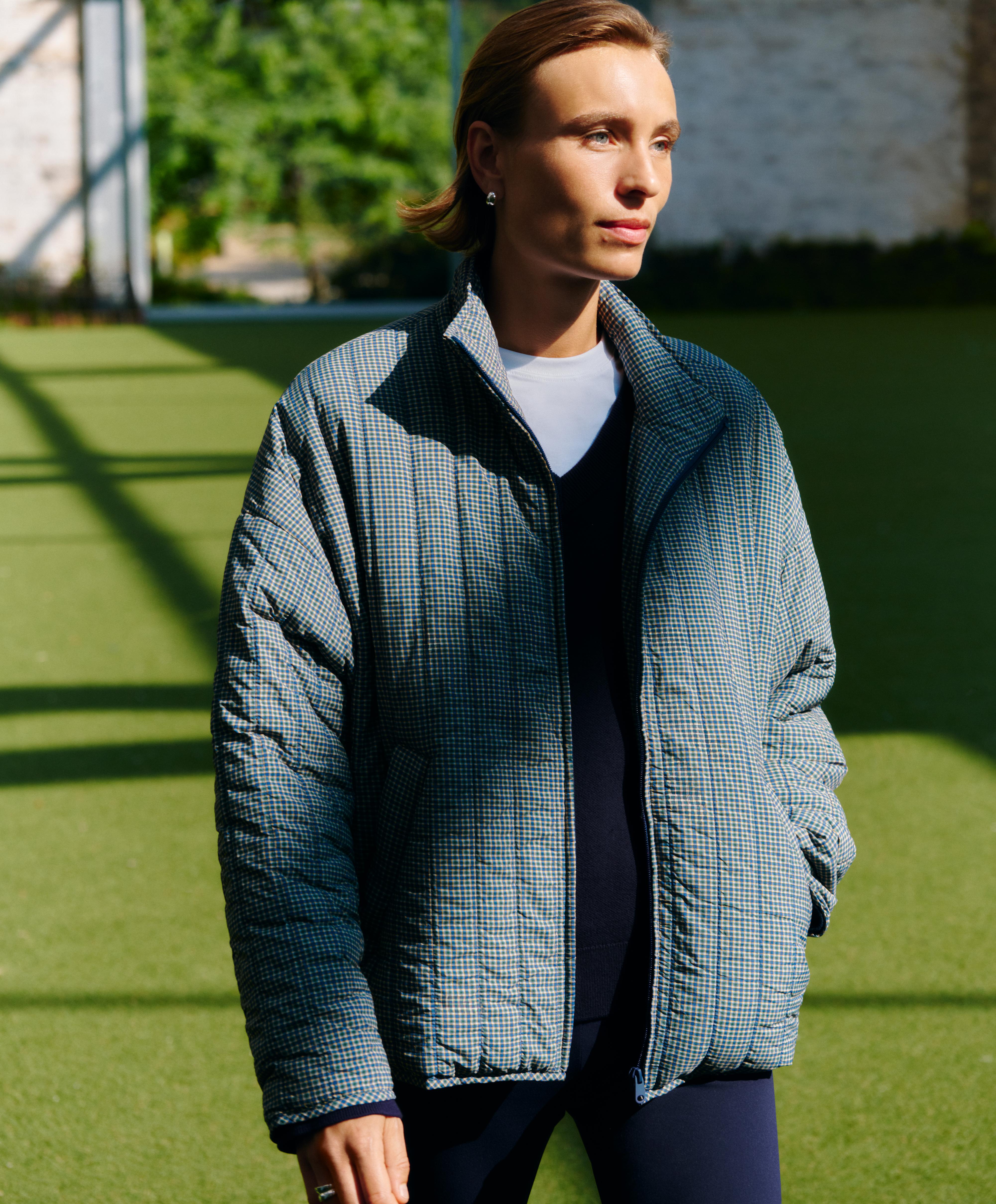 Checked midi padded jacket — BRIGHT LAVENDER