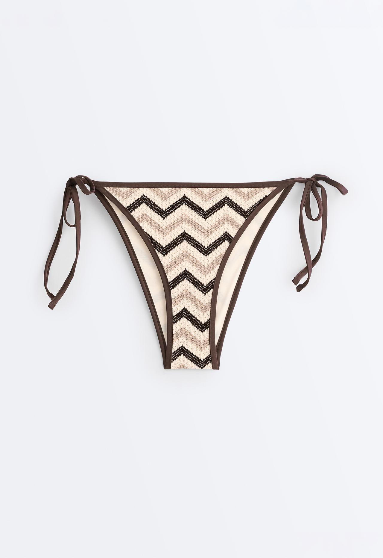 Medium-coverage zigzag crochet tie bikini briefs — ECRU