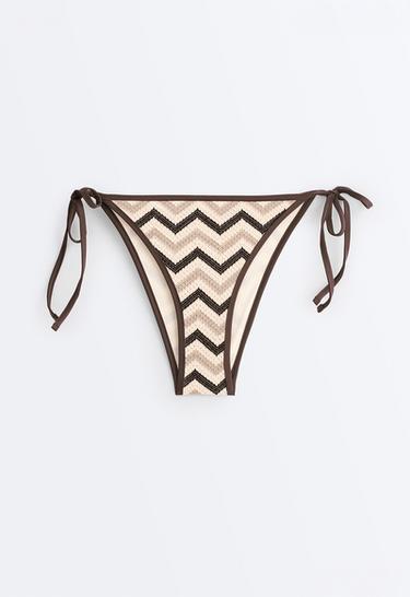 Medium-coverage zigzag crochet tie bikini briefs — ECRU 7