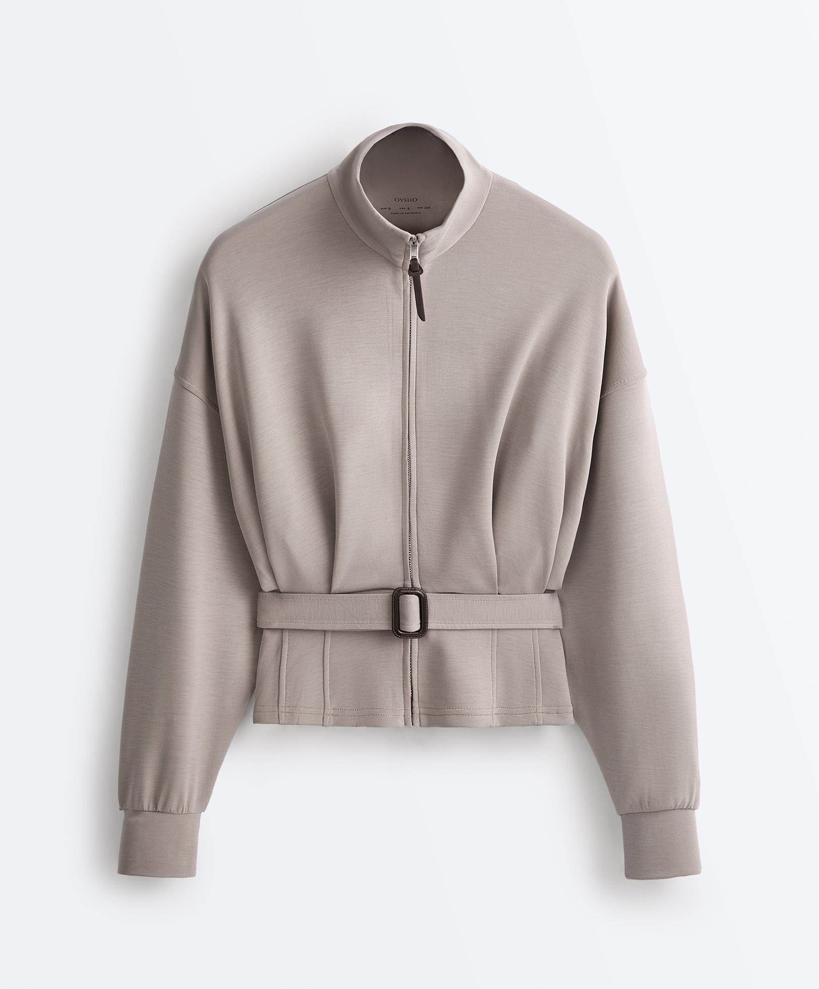 Soft-touch corset belt jacket with modal — PALE TAUPE