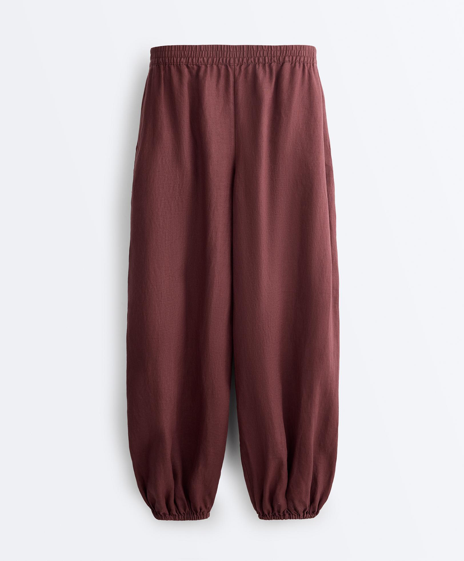 100% linen bloomer trousers — BURGUNDY