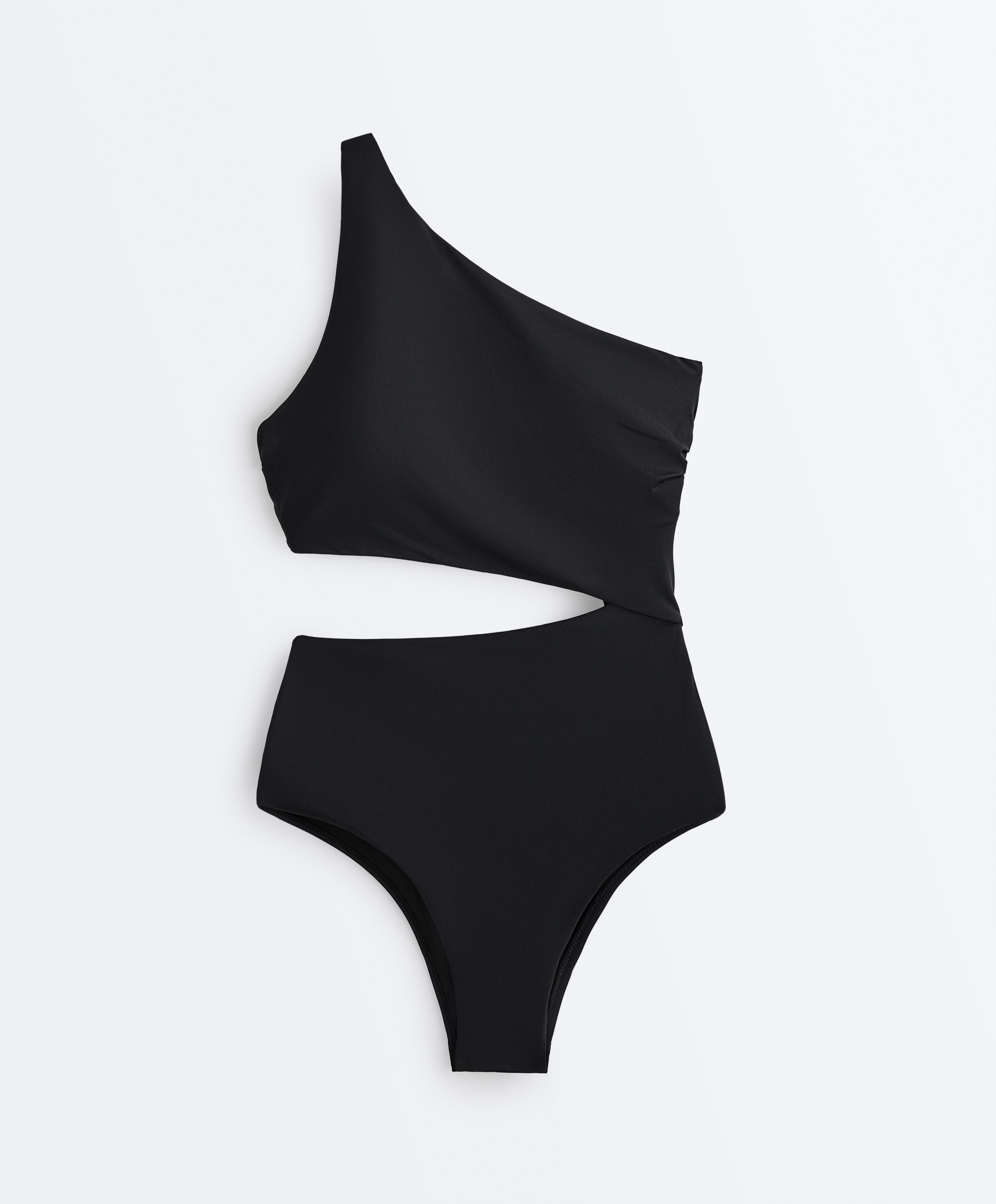 Tie-side asymmetric trikini — BLACK