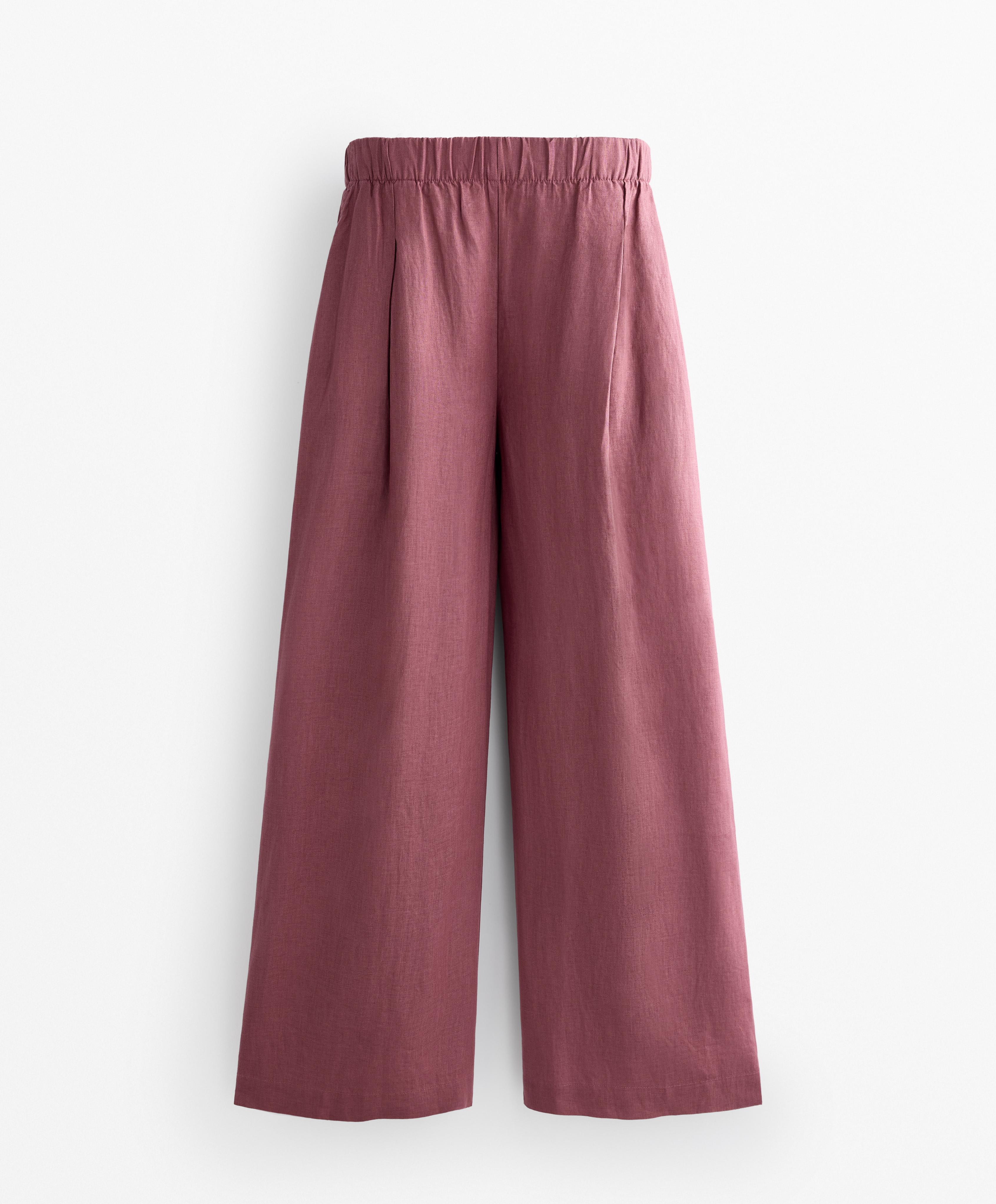 Pantalon large taille mi-haute 100 % lin